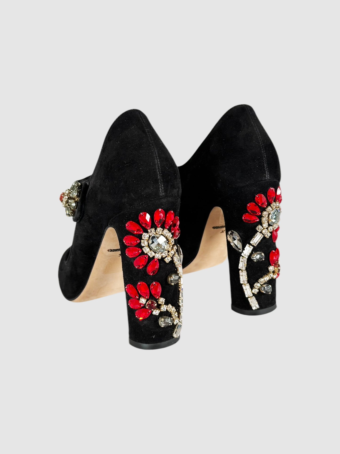 Embellished Suede Mary Jane Pumps - Size 37