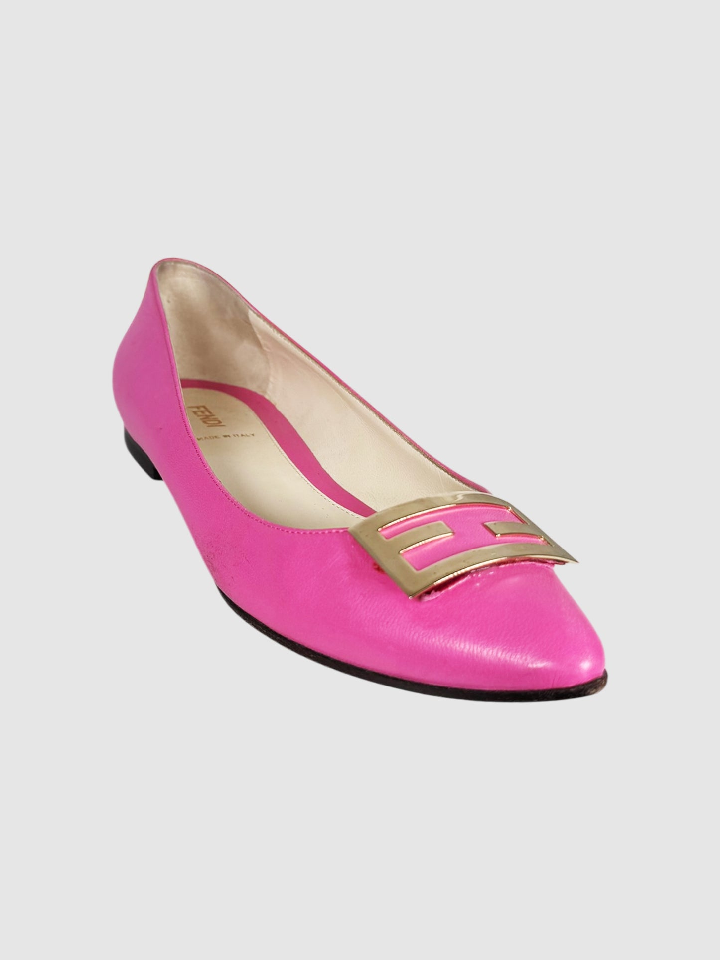 FF Plaque Leather Ballerina Flats - Size 38