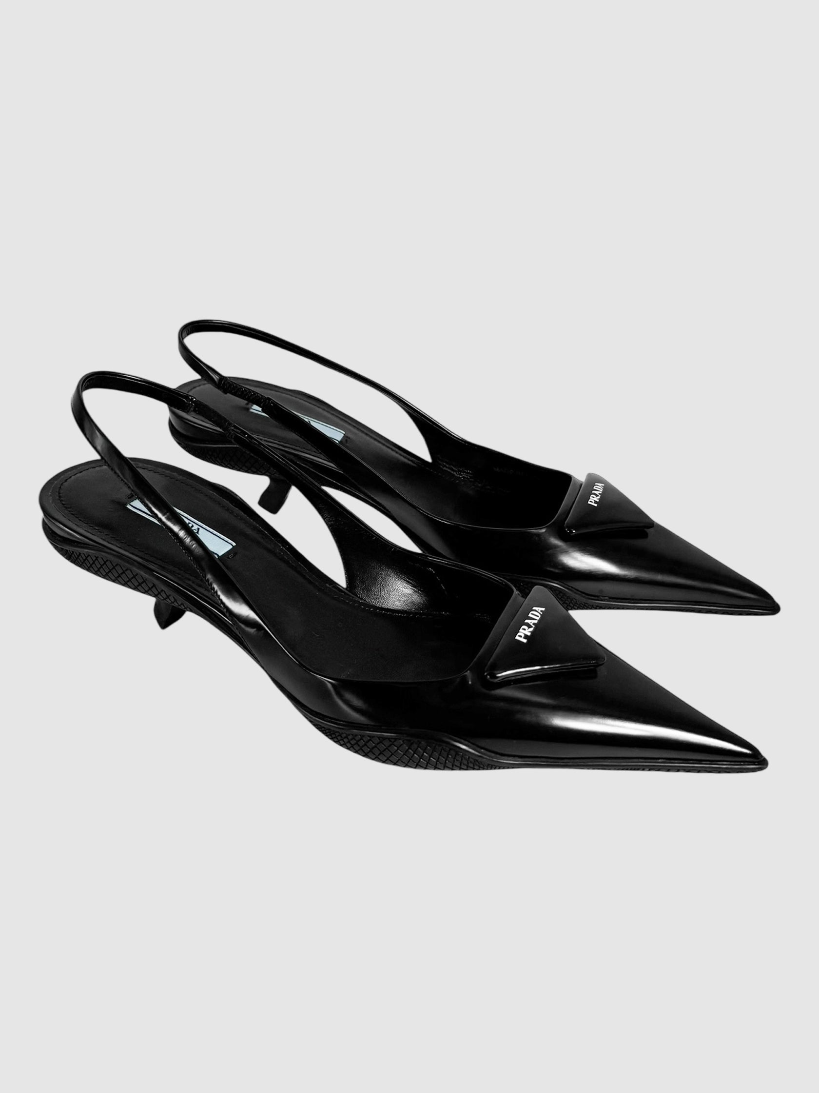 Brushed Leather Slingback Pumps - Size 38.5