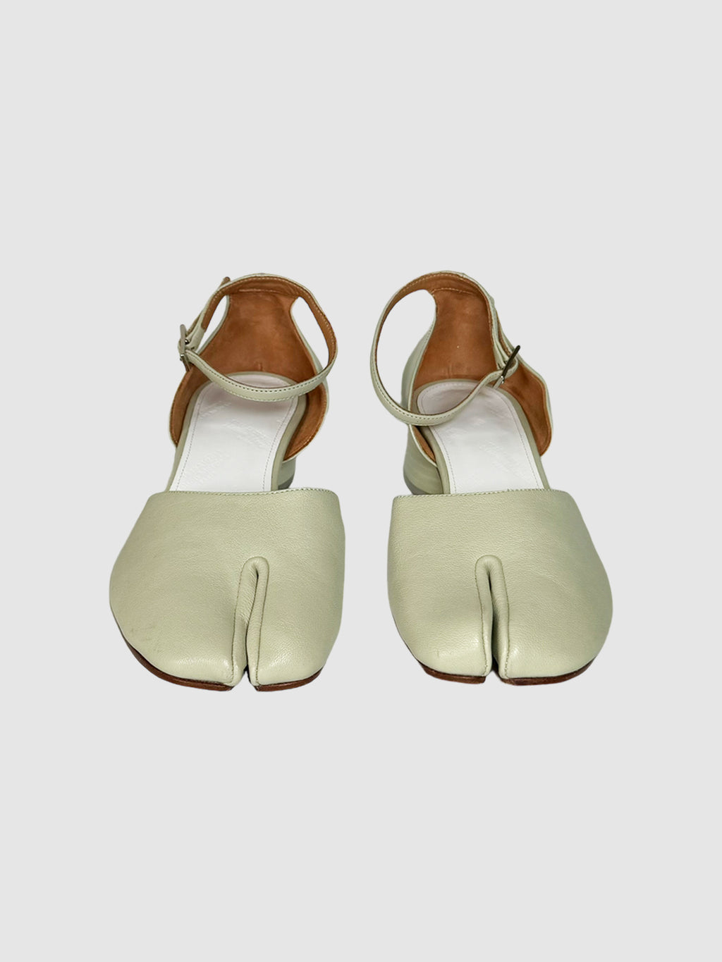Maison Margiela Mint Green Tabi Ankle Strap Block Heel Sandals Consignment Luxury Presale Secondhand