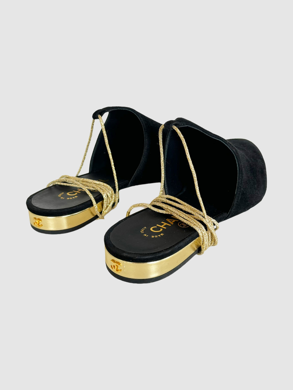 Suede with Cord Tie Mules - Size 40.5