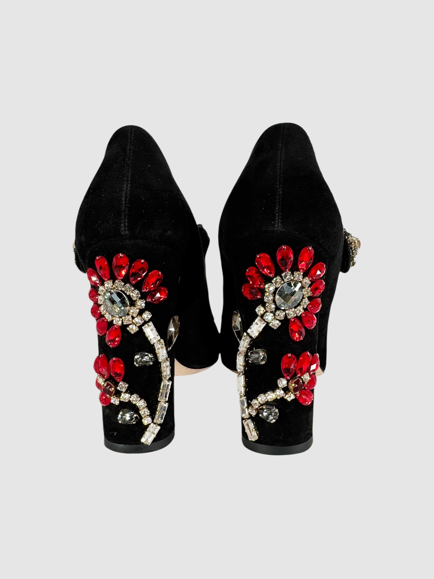 Embellished Suede Mary Jane Pumps - Size 37