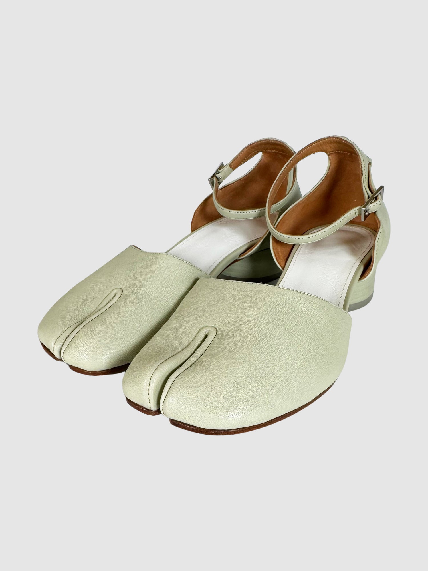 Maison Margiela Mint Green Tabi Ankle Strap Block Heel Sandals Consignment Luxury Presale Secondhand