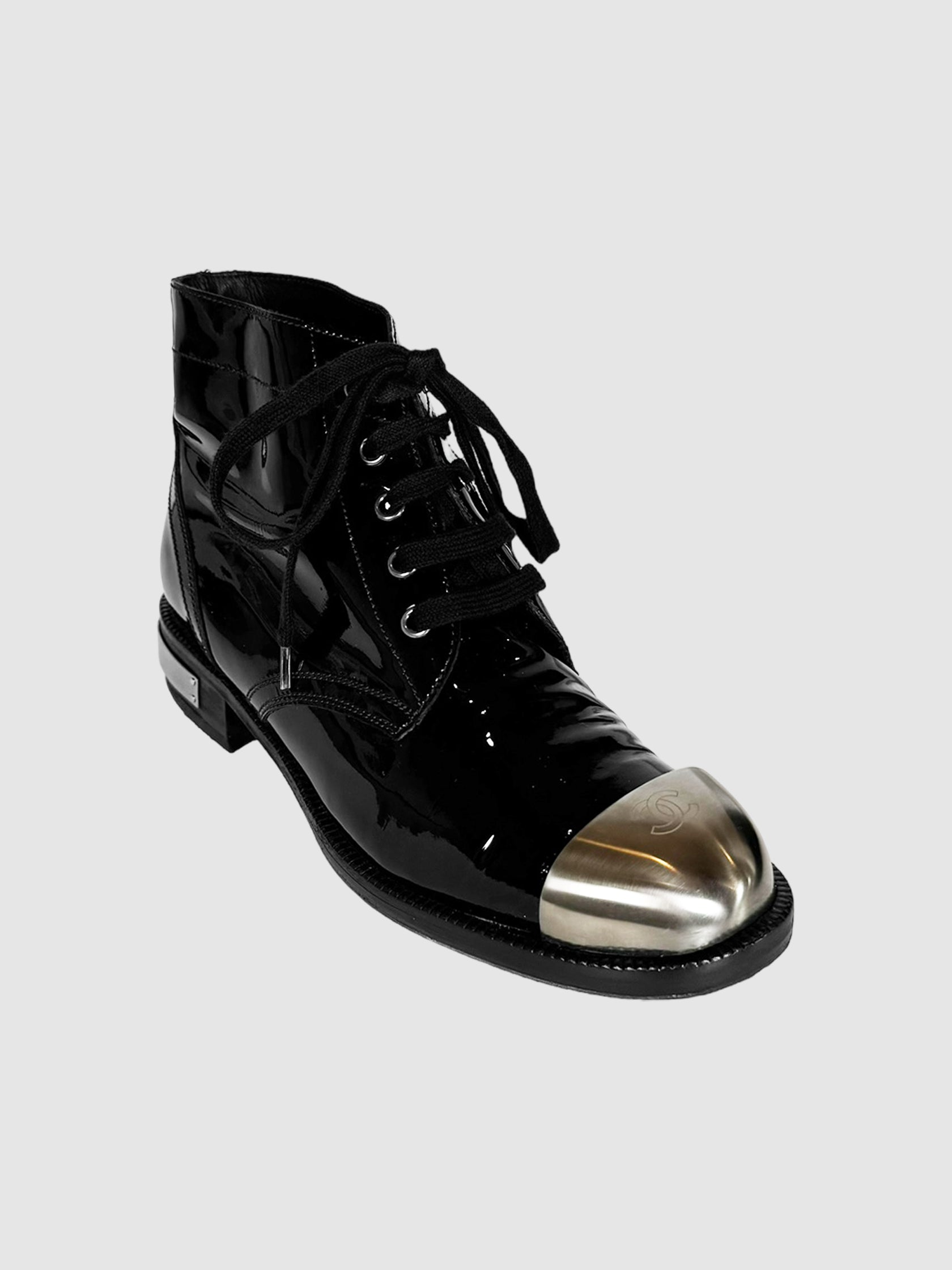 Patent Leather Combat Boots - Size 40