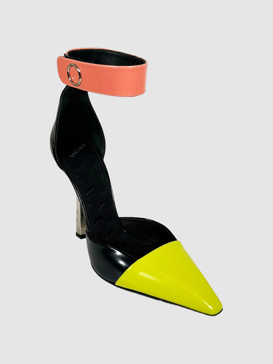 Versace Multicolour Leather Ankle Strap Heel Size 39 Consignment Secondhand Designer Luxury Resale Toronto Trendy