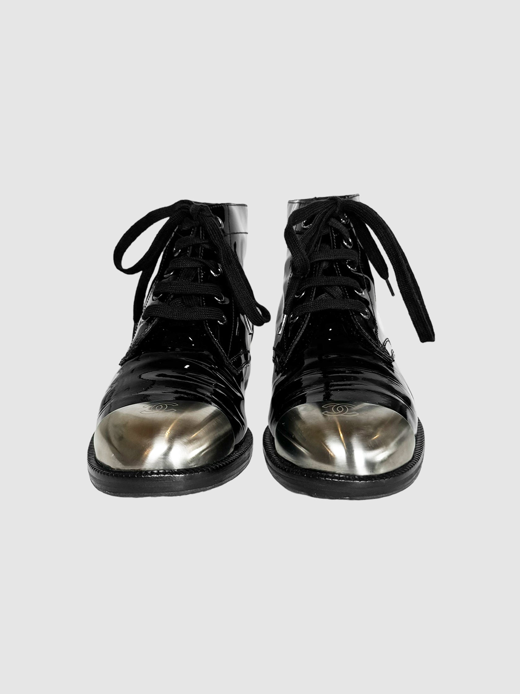 Patent Leather Combat Boots - Size 40