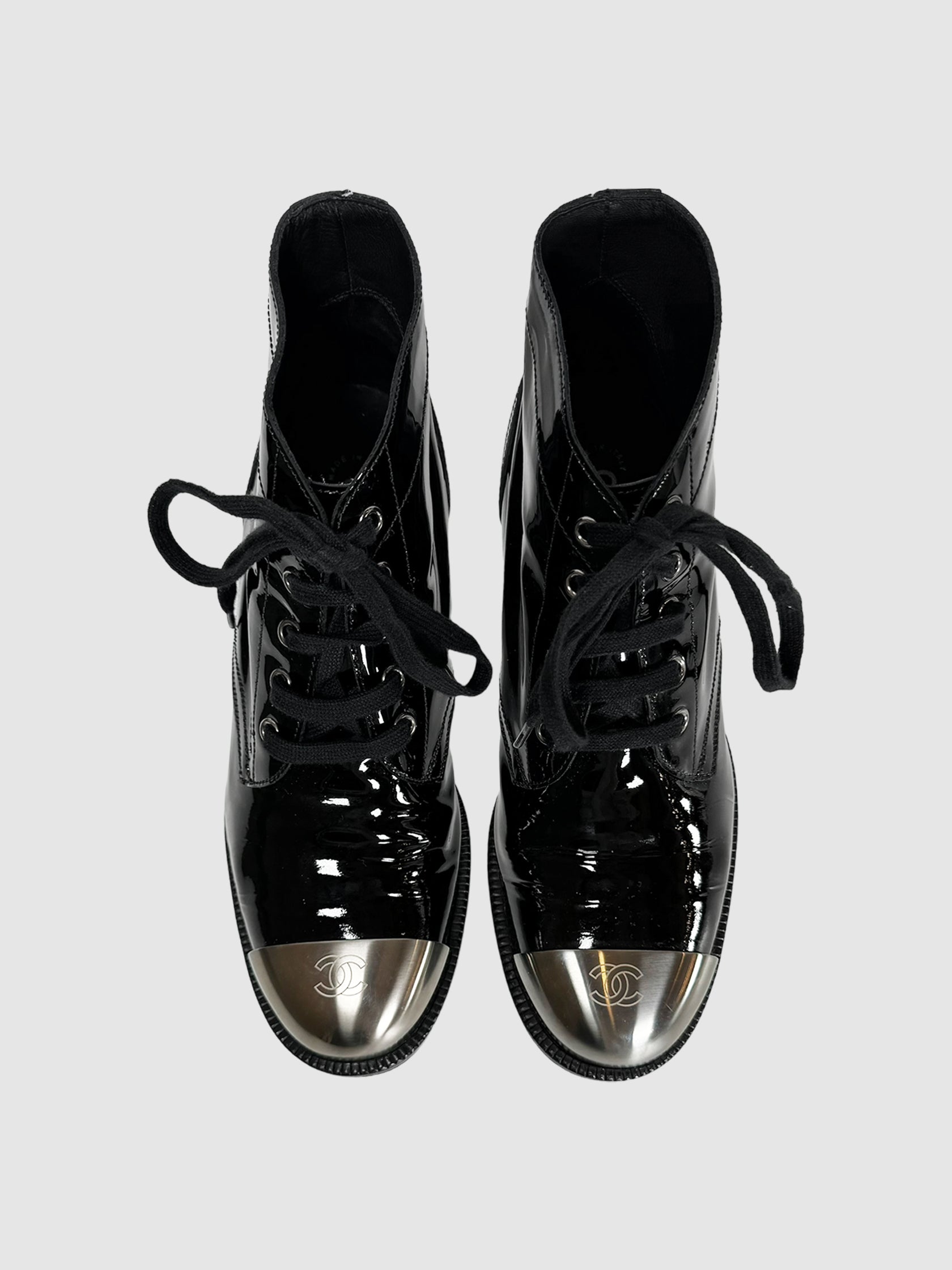 Patent Leather Combat Boots - Size 40