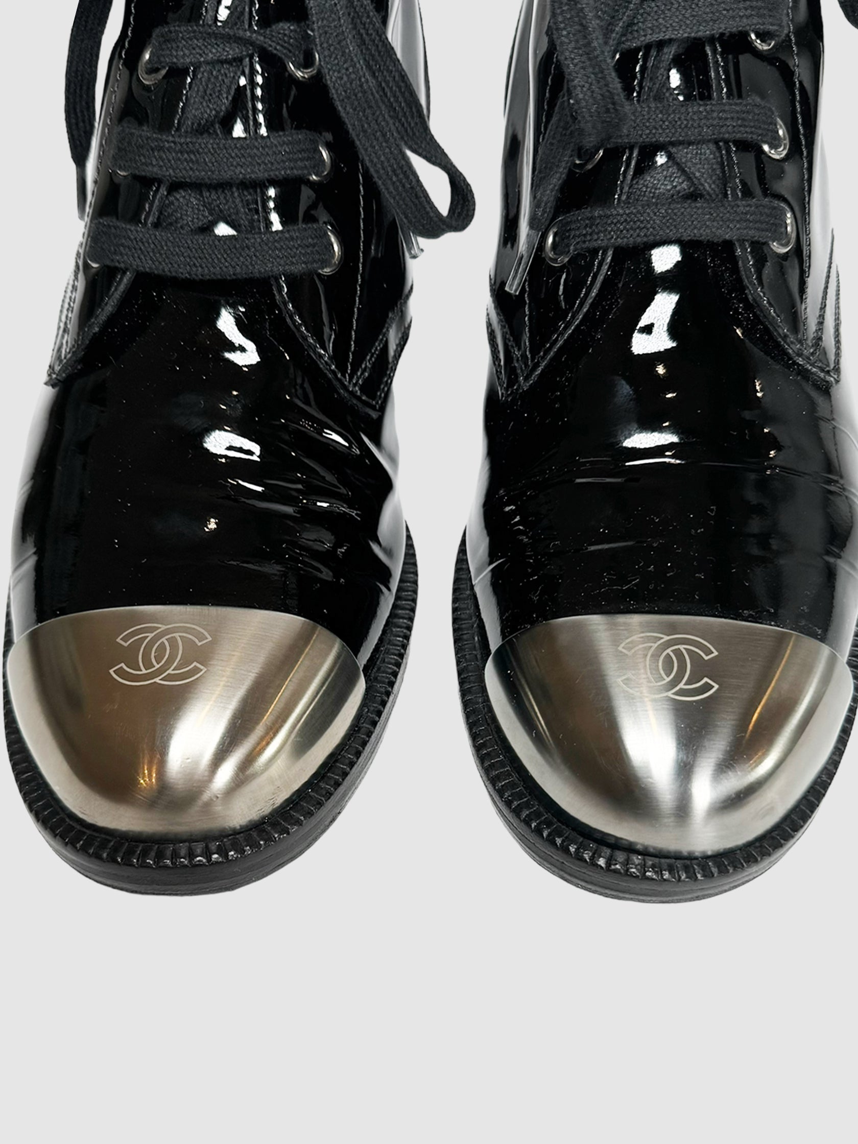 Patent Leather Combat Boots - Size 40