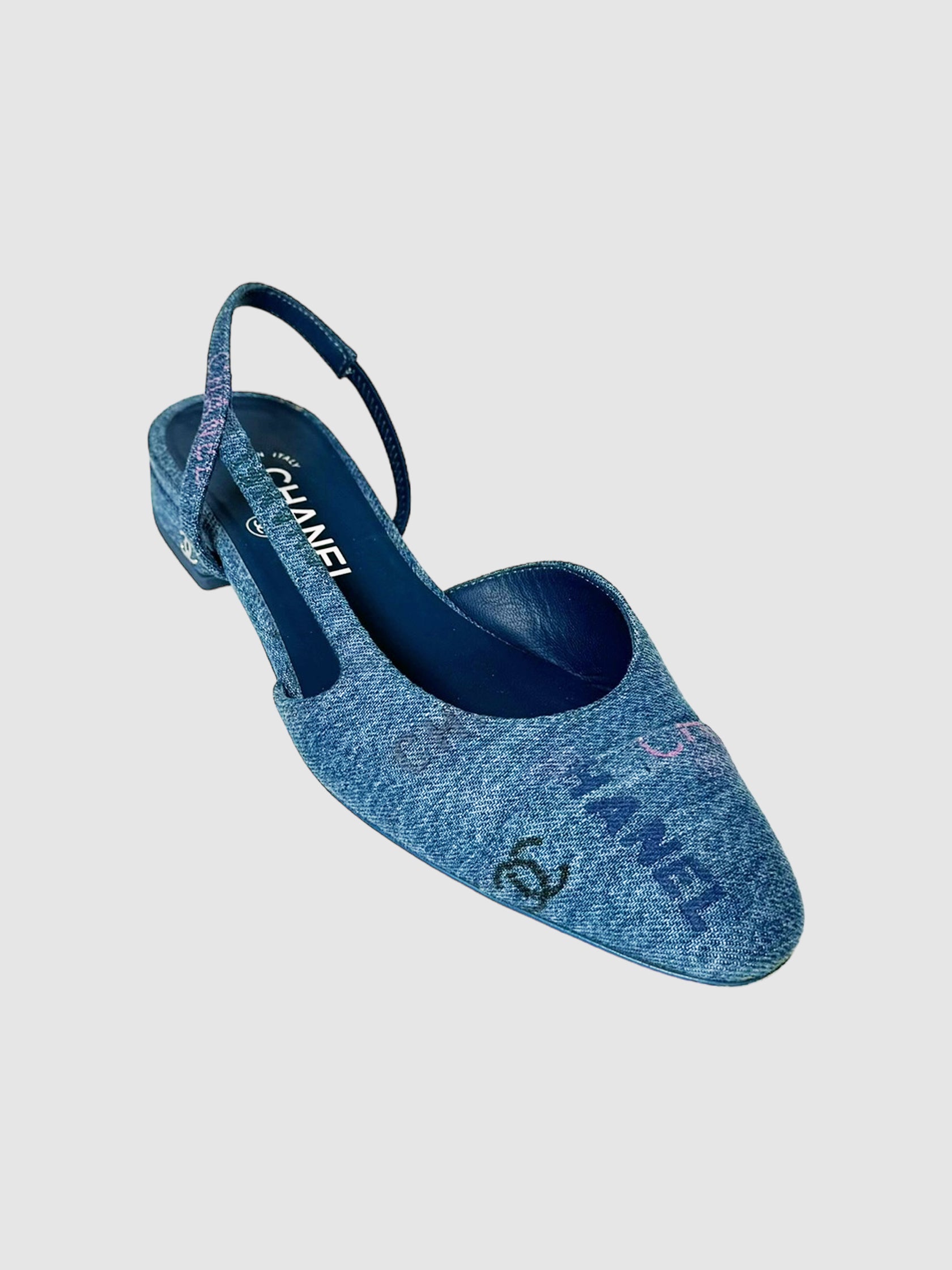 Denim Slingback Flats - Size 37