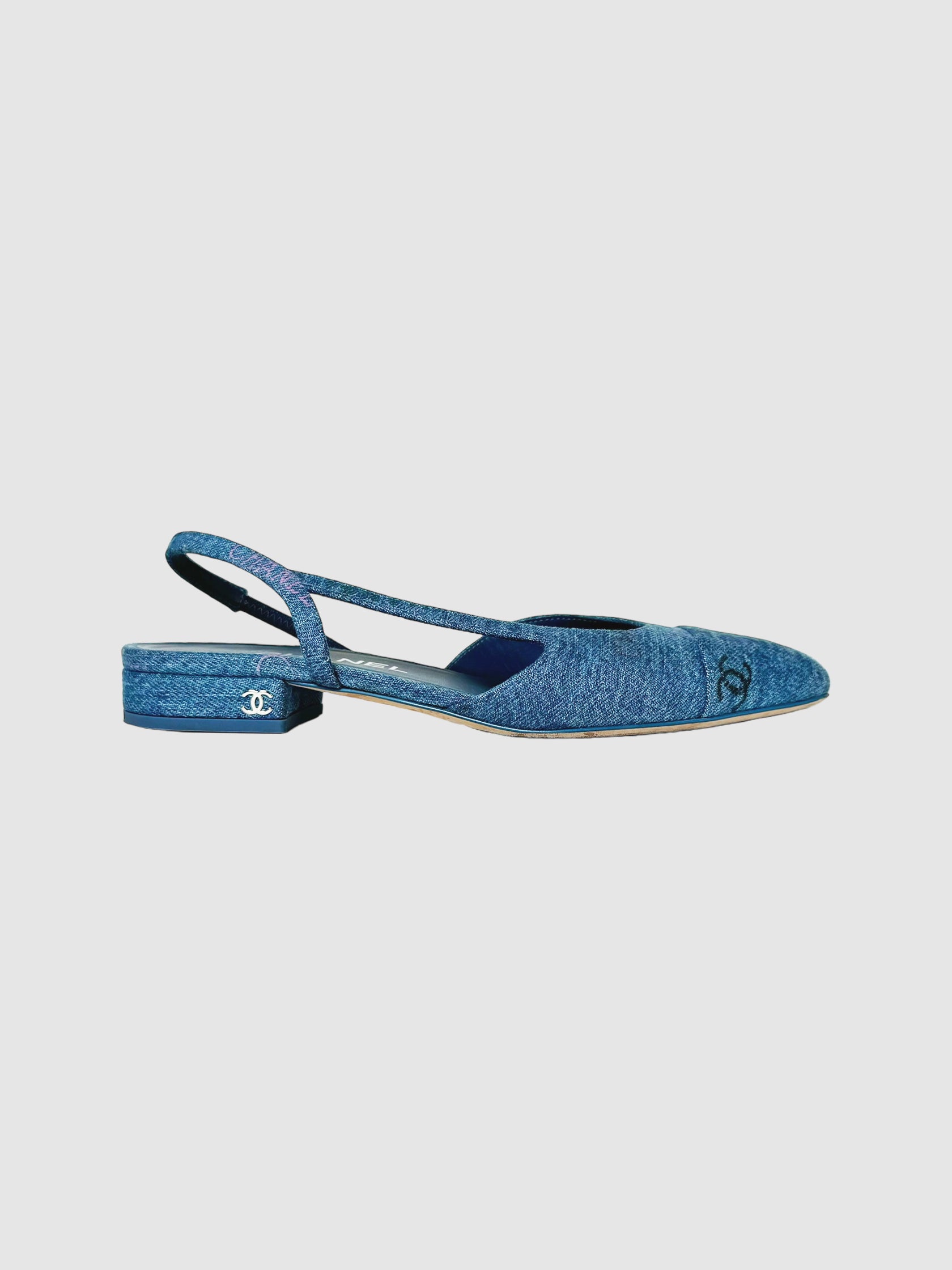 Denim Slingback Flats - Size 37