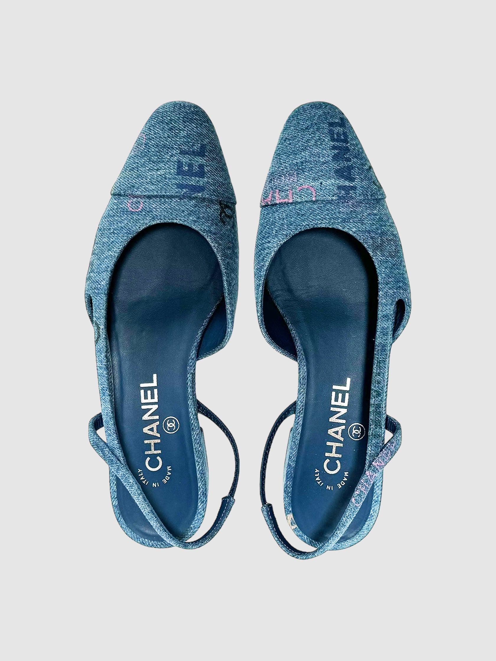 Denim Slingback Flats - Size 37