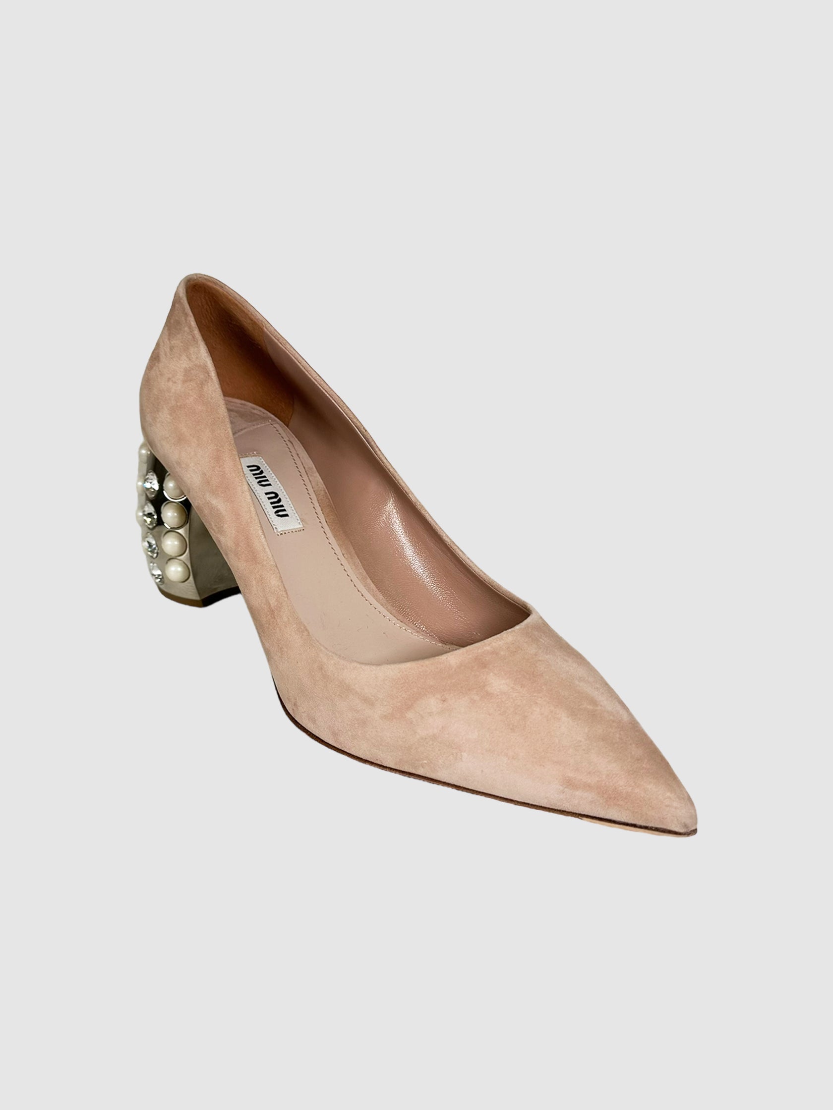 Suede Crystal Embellishment Pumps - Size 39