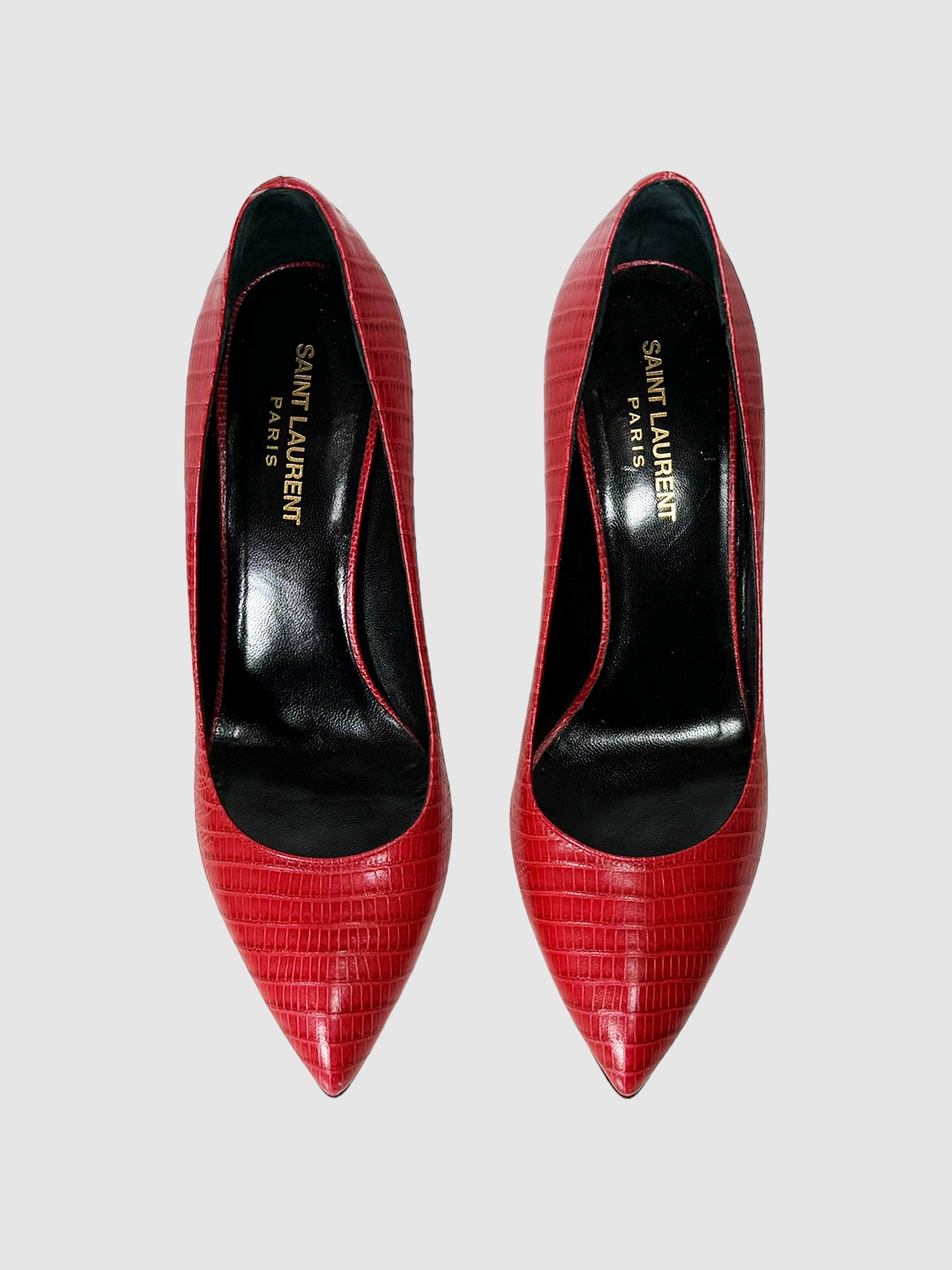 Saint Laurent Janis Croc Embossed Leather Platform Pumps Size 39 Consignment Secondhand Designer Luxury Resale Toronto Trendy