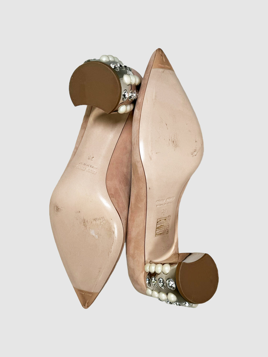 Suede Crystal Embellishment Pumps - Size 39