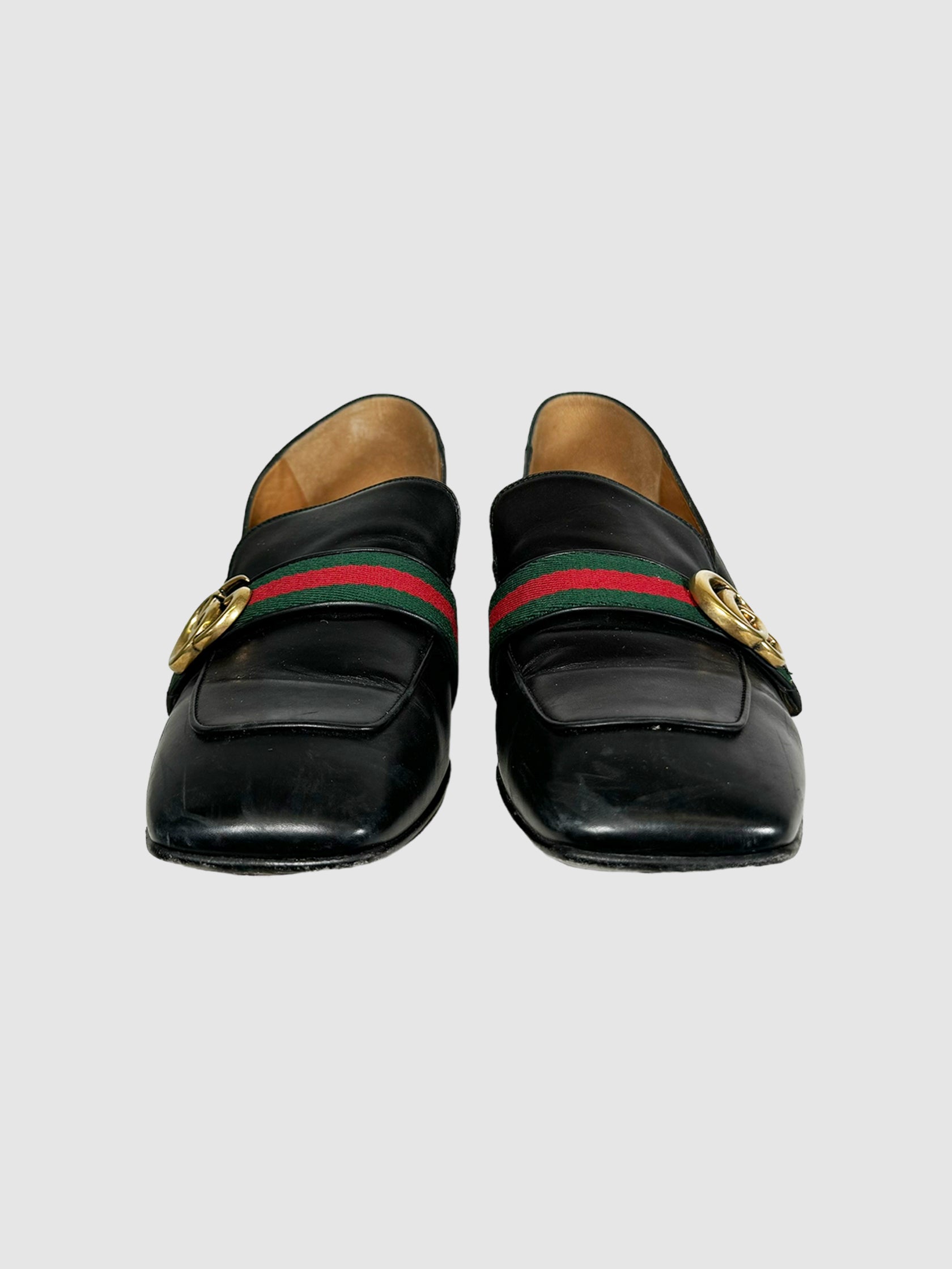Double G Leather Loafers with Stripes - Size 42