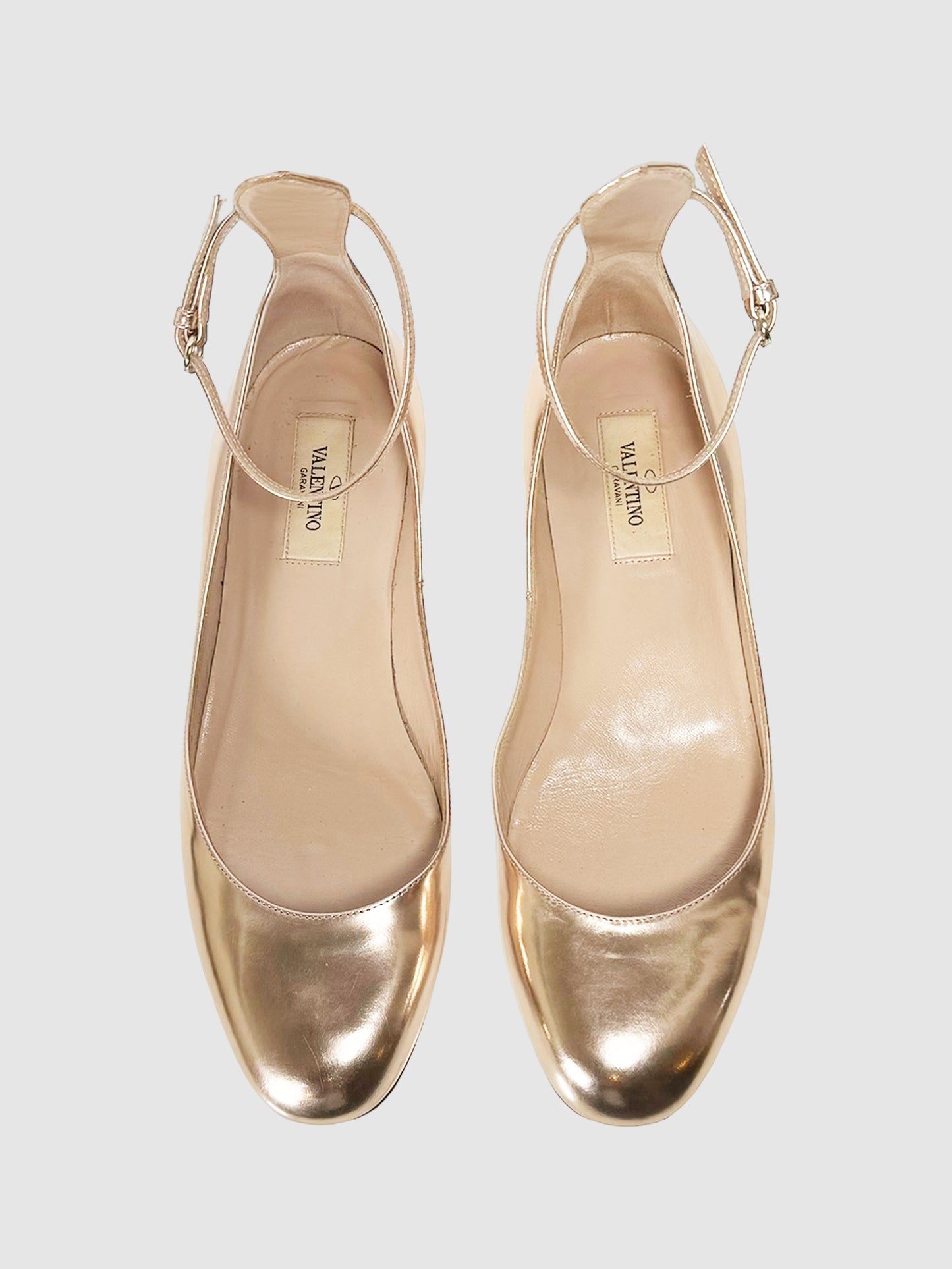 Valentino Tango Rose Gold Metallic Leather Ballerina Flats Size 37.5 Consignment Secondhand Designer Luxury Resale Toronto Trendy