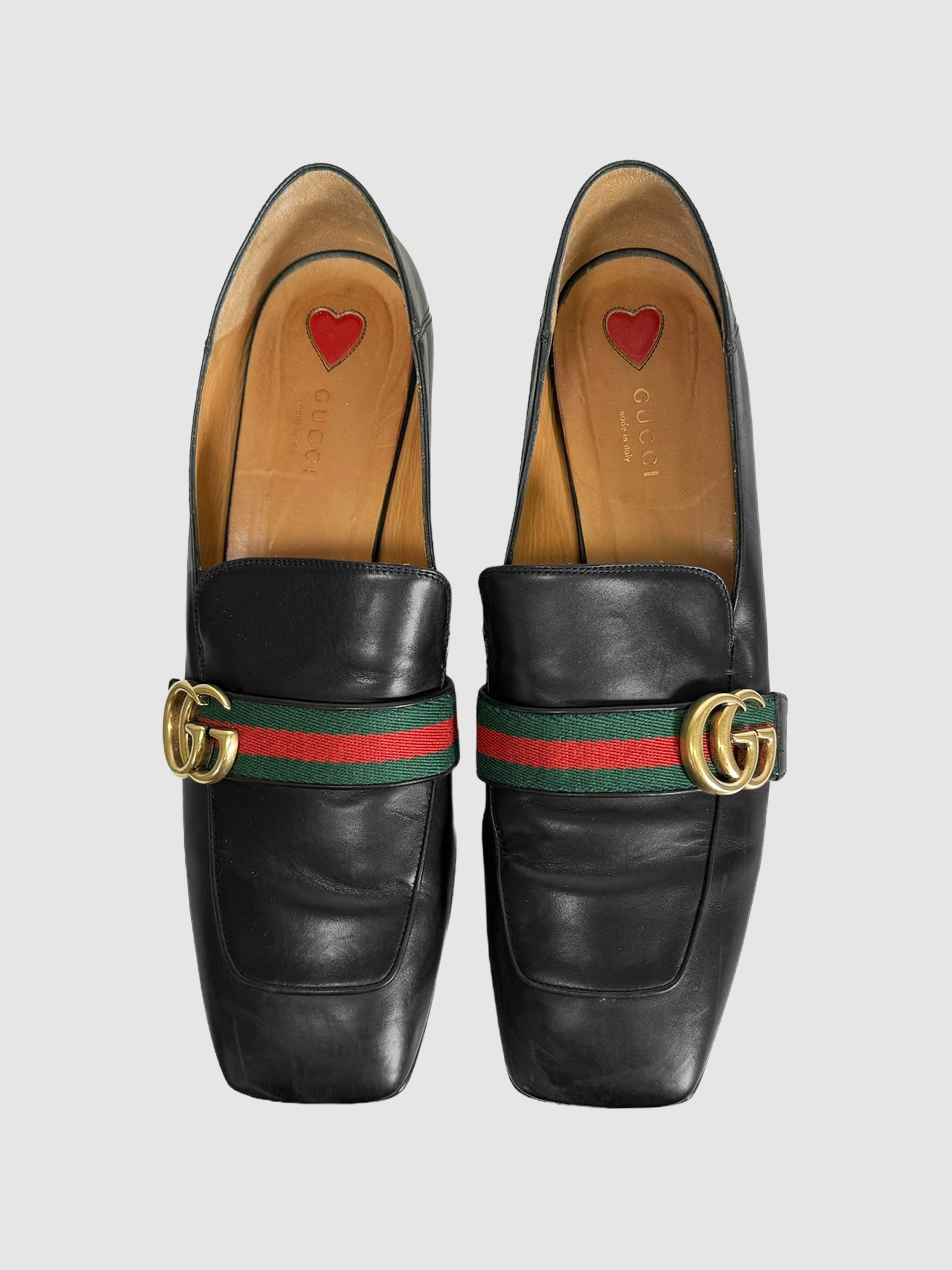 Double G Leather Loafers with Stripes - Size 42