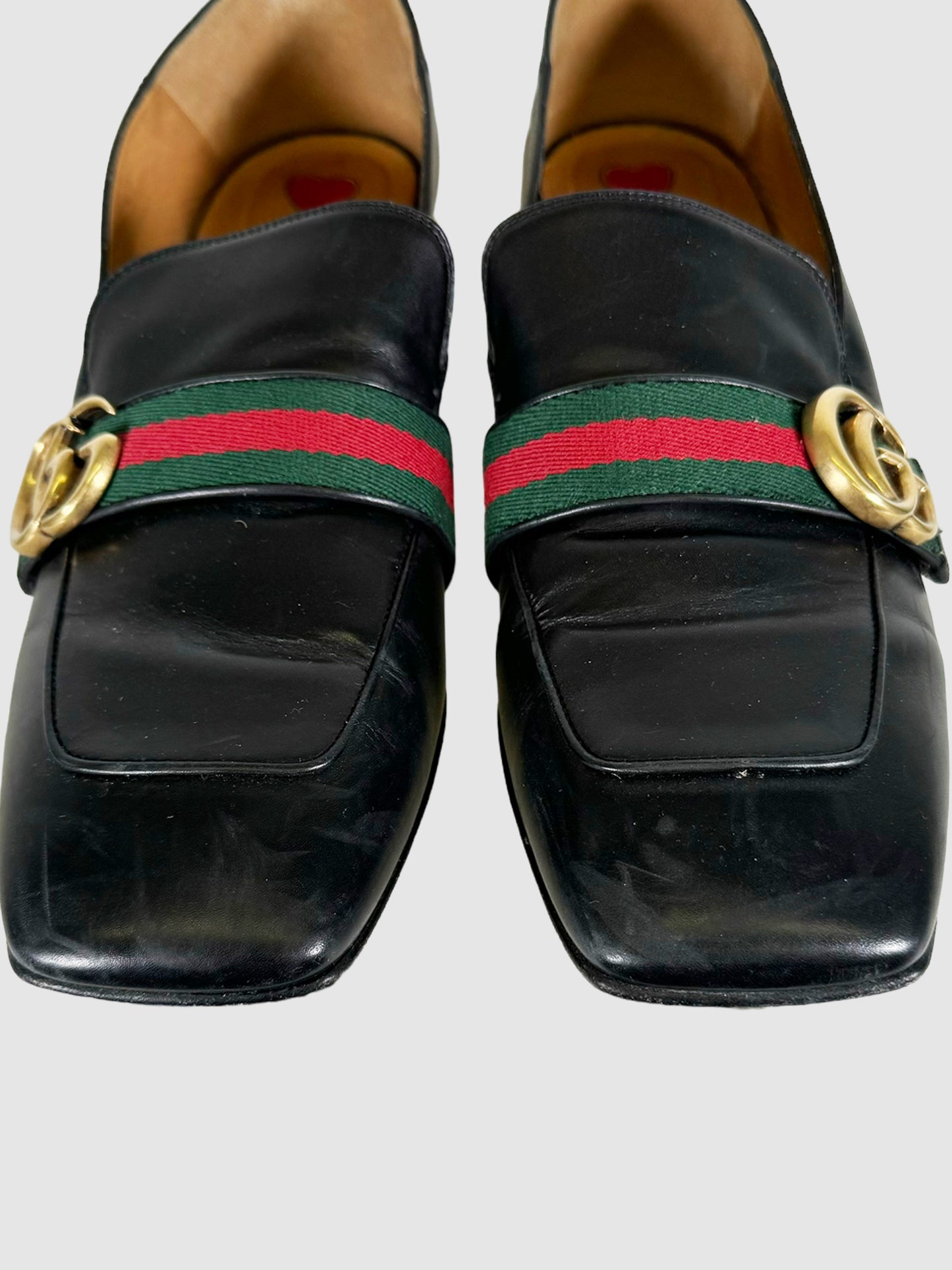 Double G Leather Loafers with Stripes - Size 42