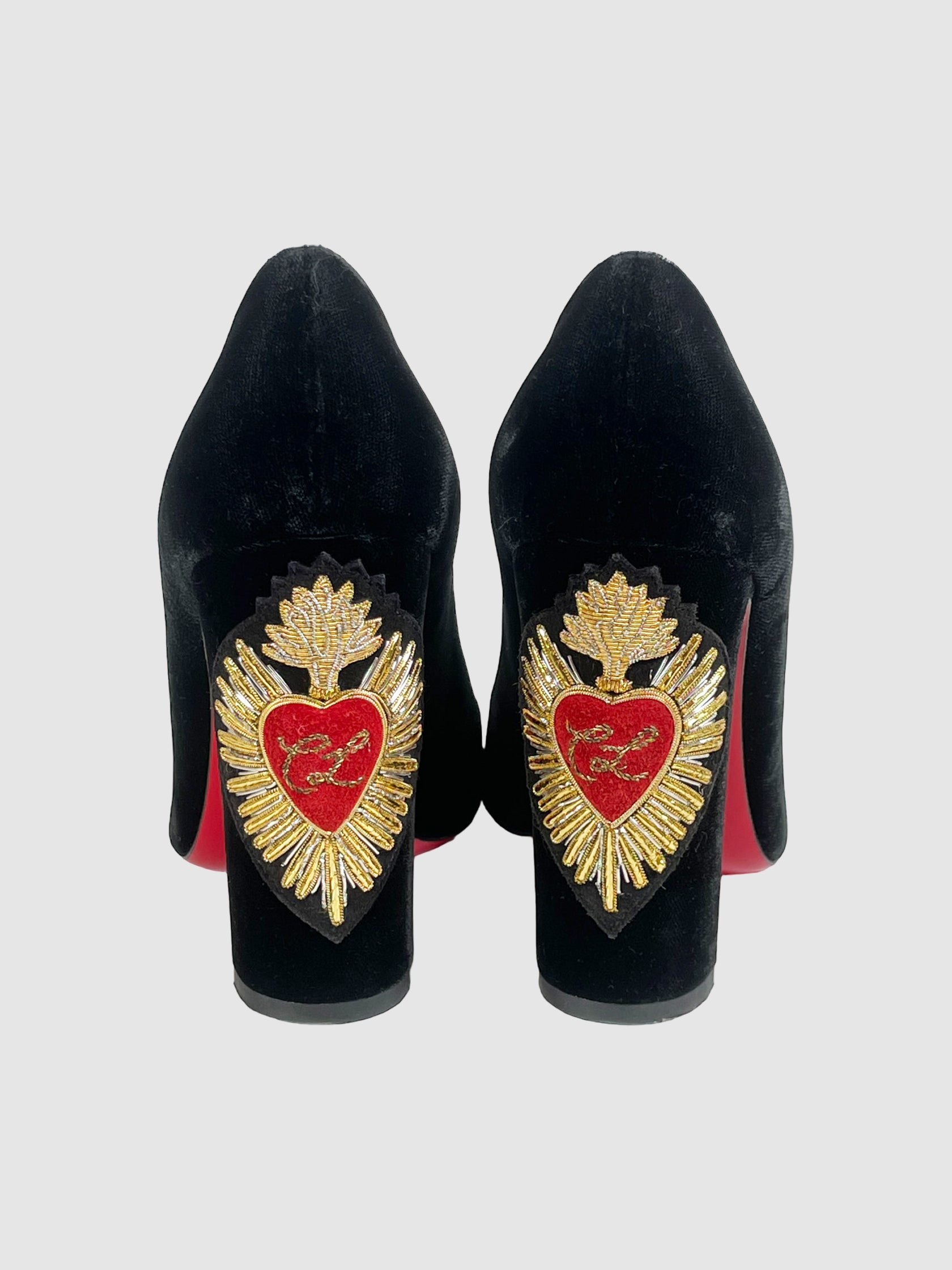 Christian Louboutin Cadrilla Corazon Velvet Pumps - Size 37.5