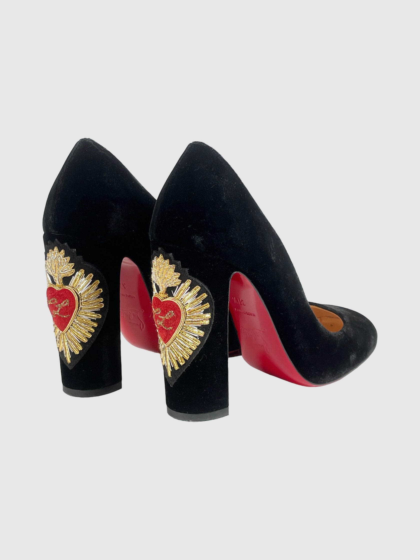 Christian Louboutin Cadrilla Corazon Velvet Pumps - Size 37.5