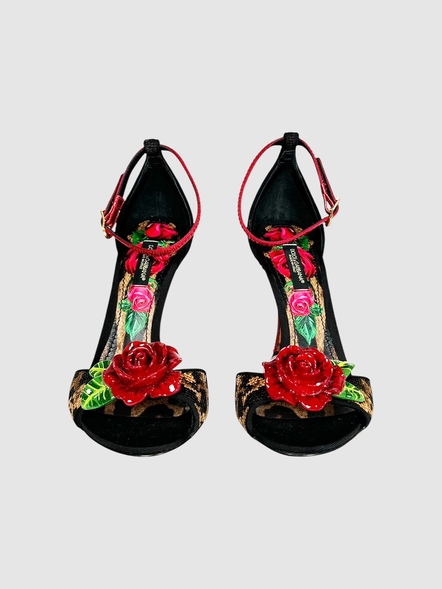 Leopard and Rose Leather Heels - Size 36