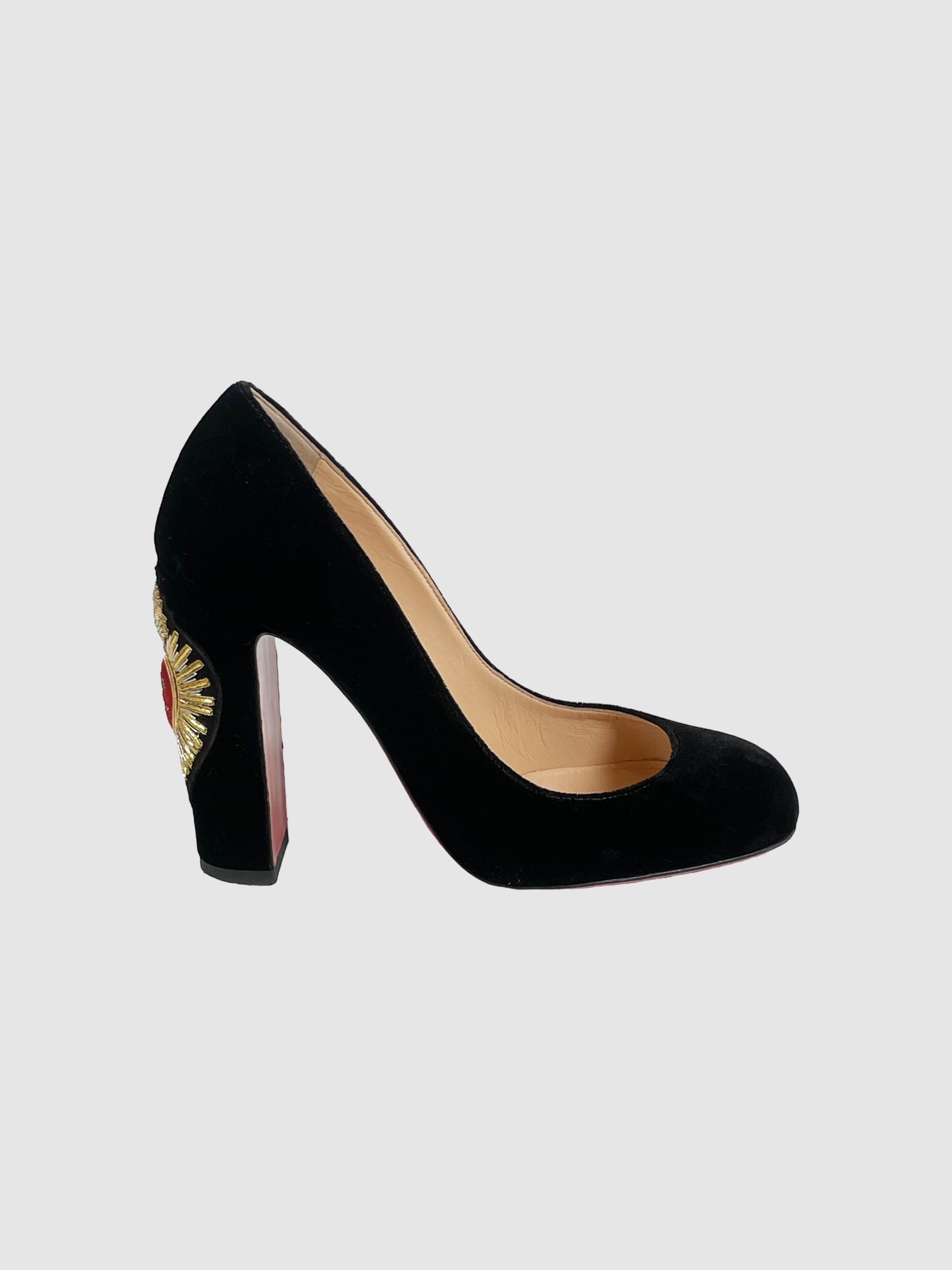Christian Louboutin Cadrilla Corazon Velvet Pumps - Size 37.5