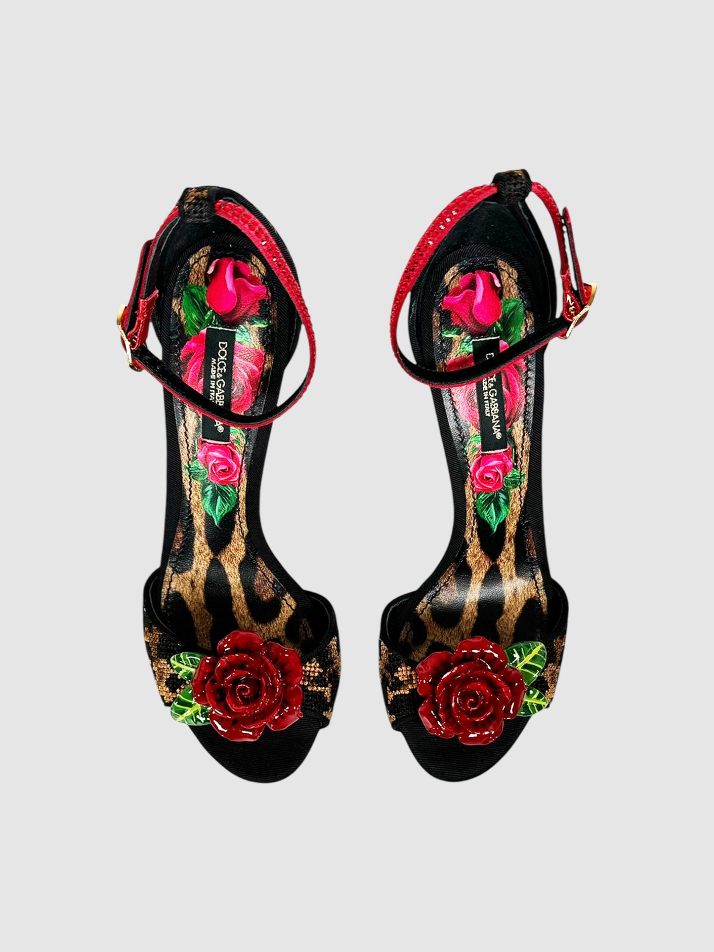 Leopard and Rose Leather Heels - Size 36