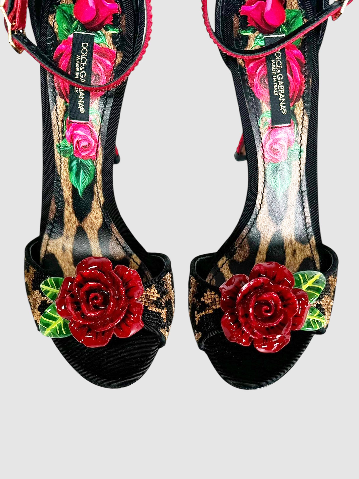 Leopard and Rose Leather Heels - Size 36