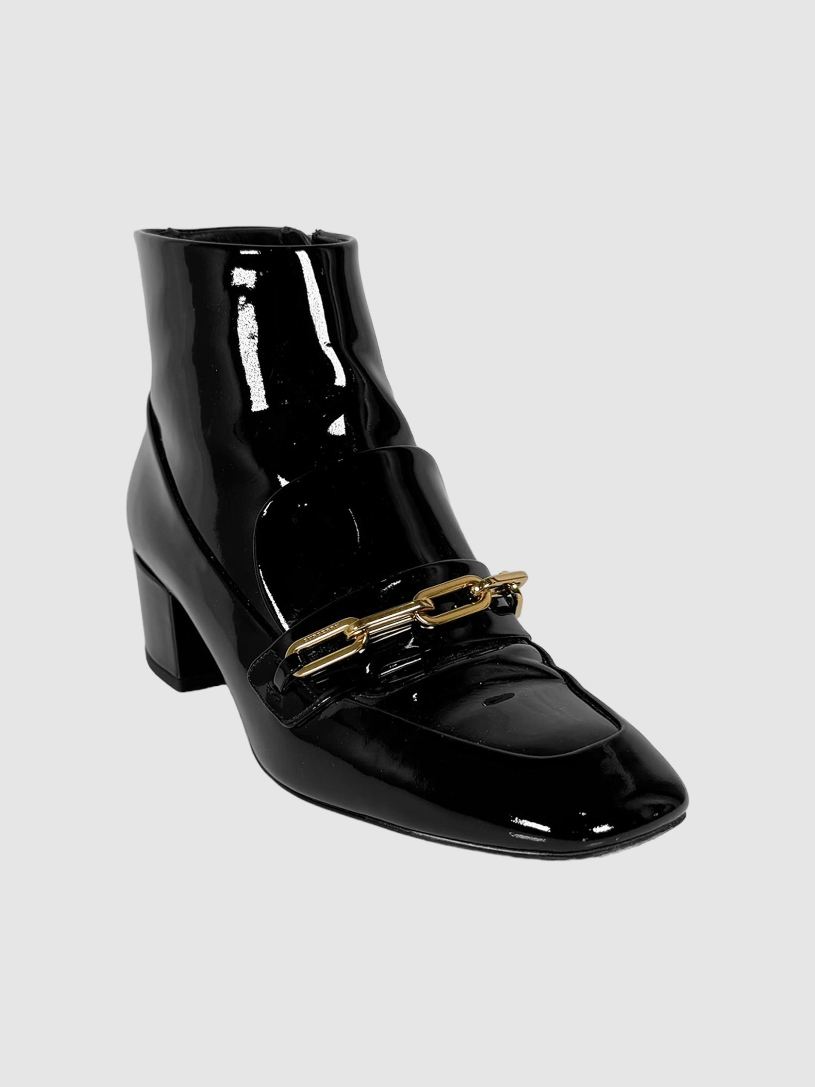 Chain Patent Leather Ankle Boots - Size 39.5