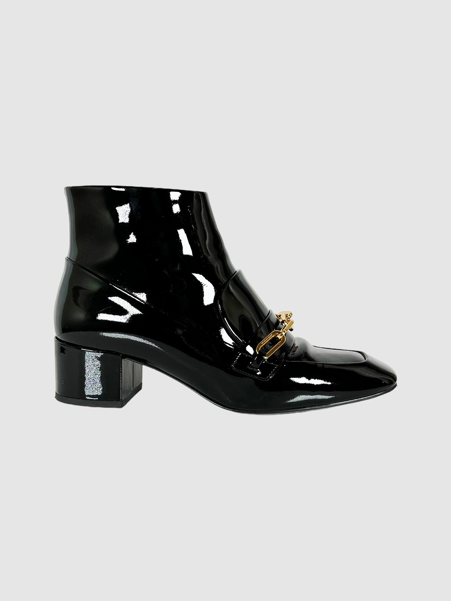 Chain Patent Leather Ankle Boots - Size 39.5