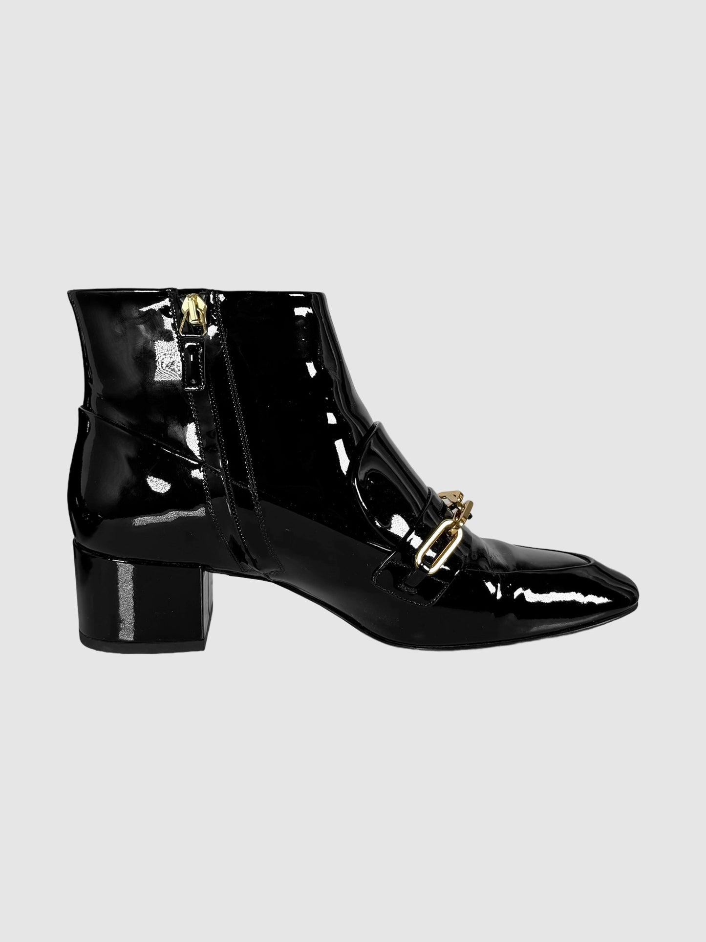 Chain Patent Leather Ankle Boots - Size 39.5