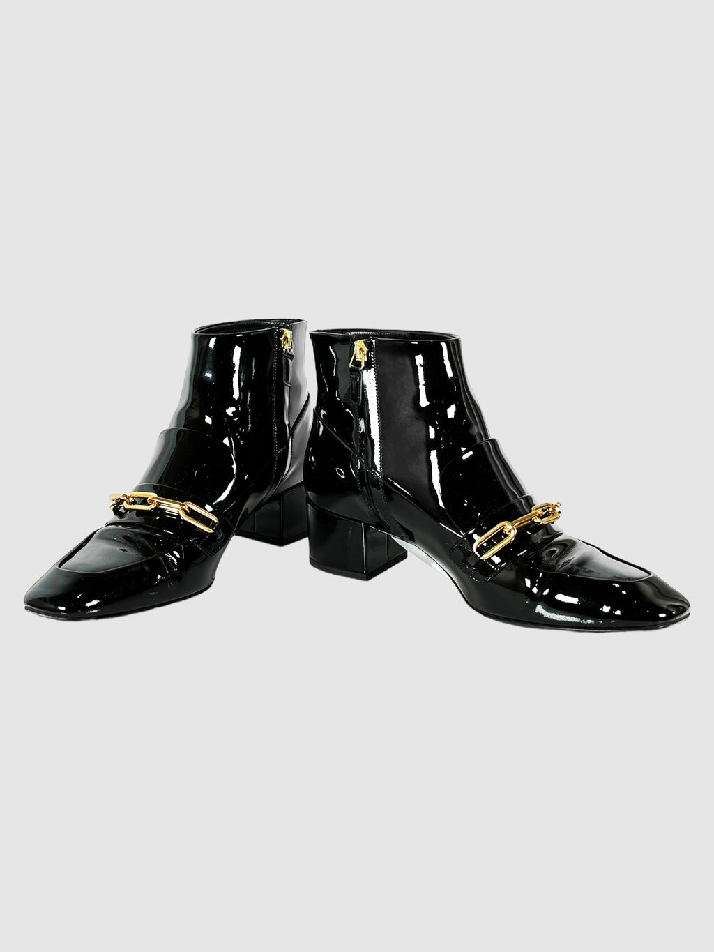 Chain Patent Leather Ankle Boots - Size 39.5