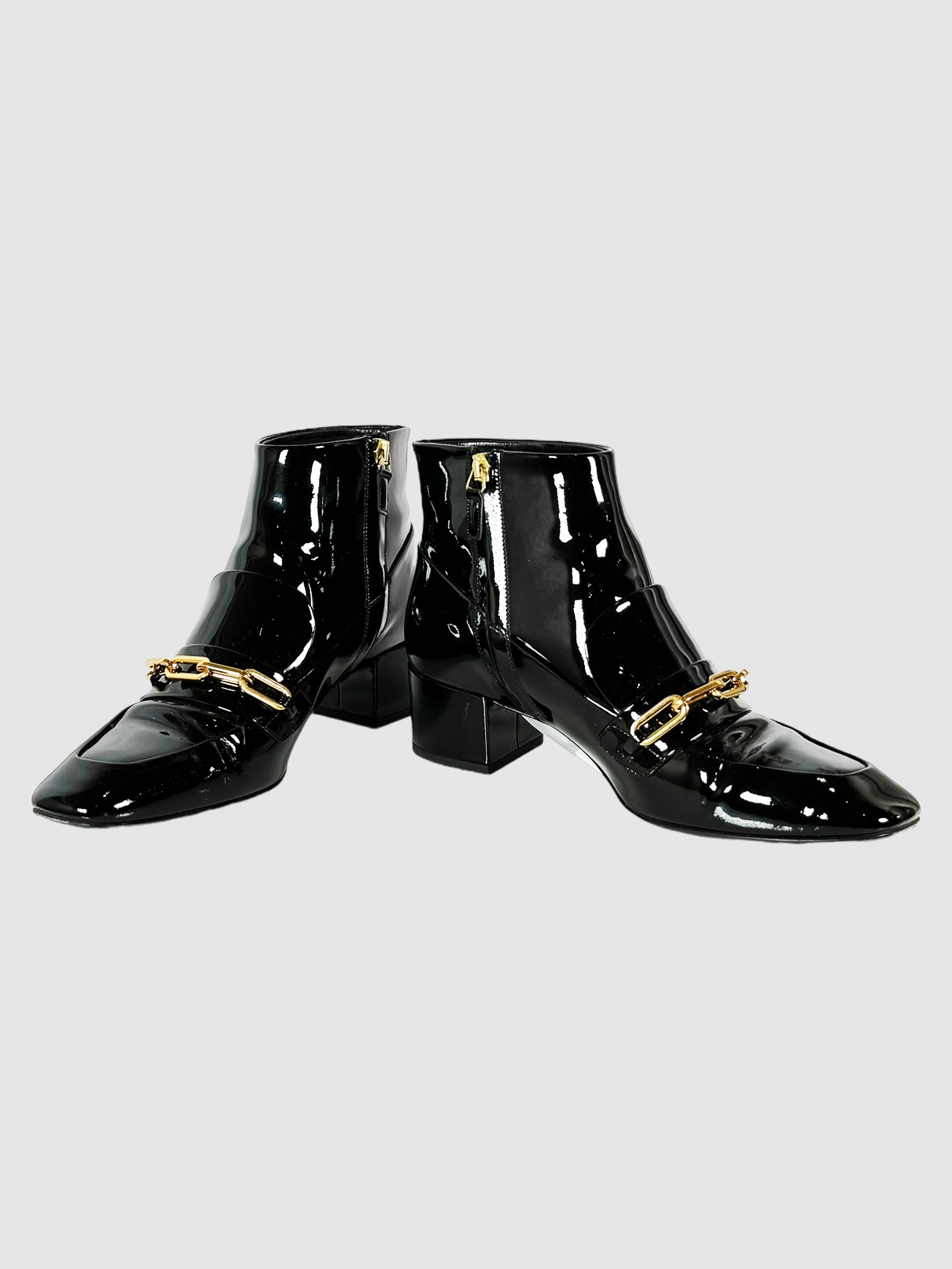 Chain Patent Leather Ankle Boots - Size 39.5