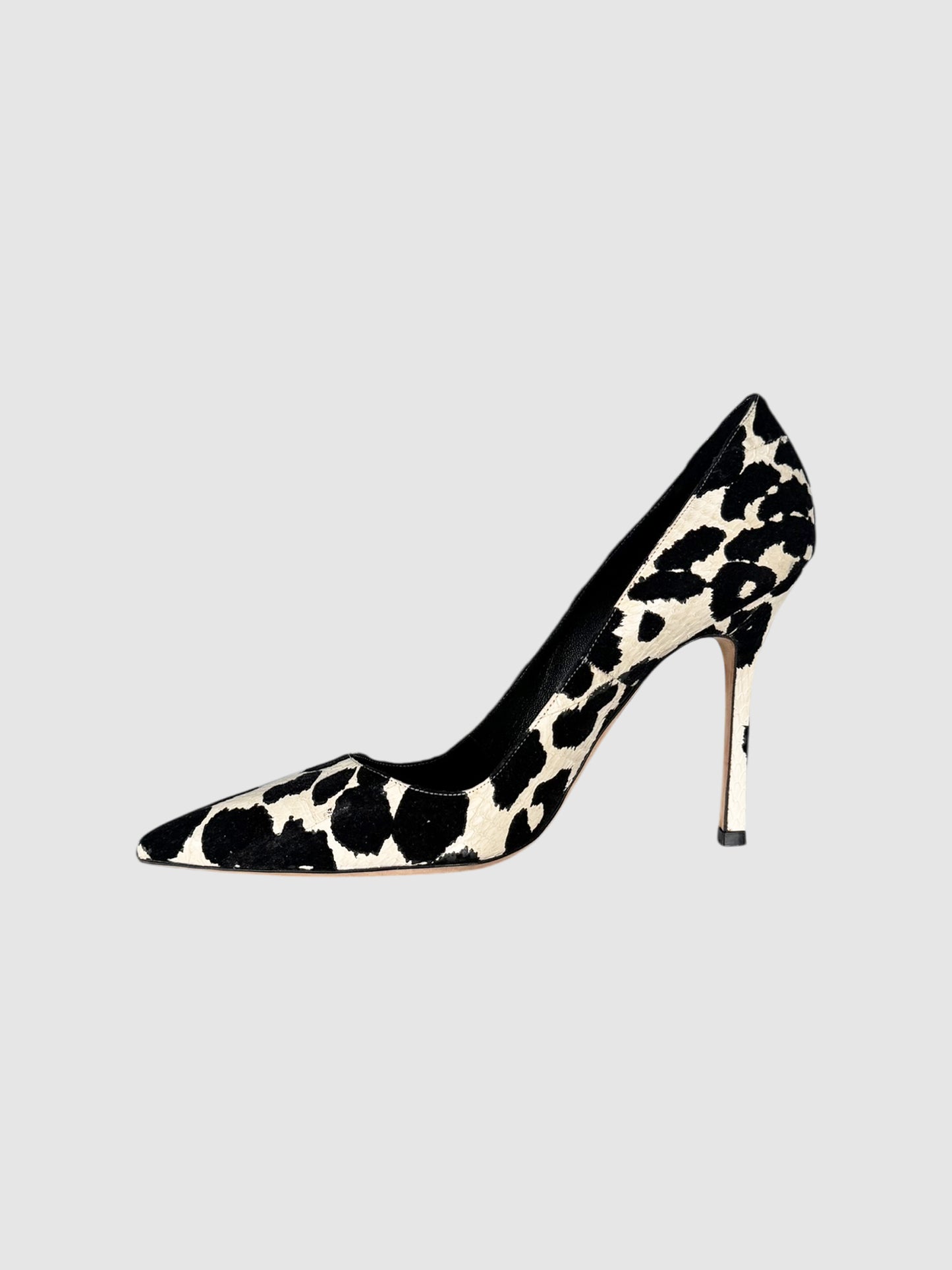 Reptile Embossed Printed Velvet Pumps - Size 38