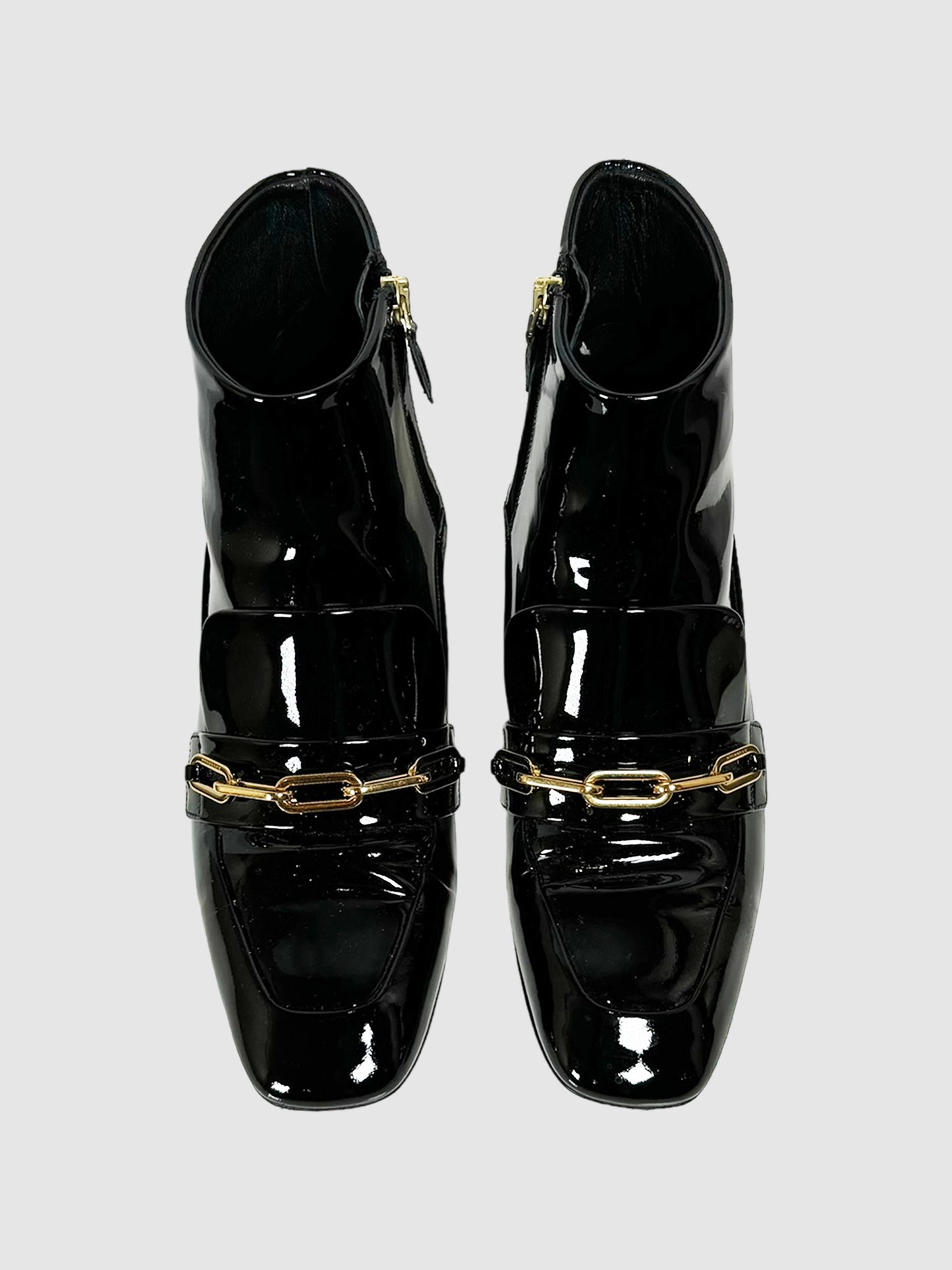 Chain Patent Leather Ankle Boots - Size 39.5