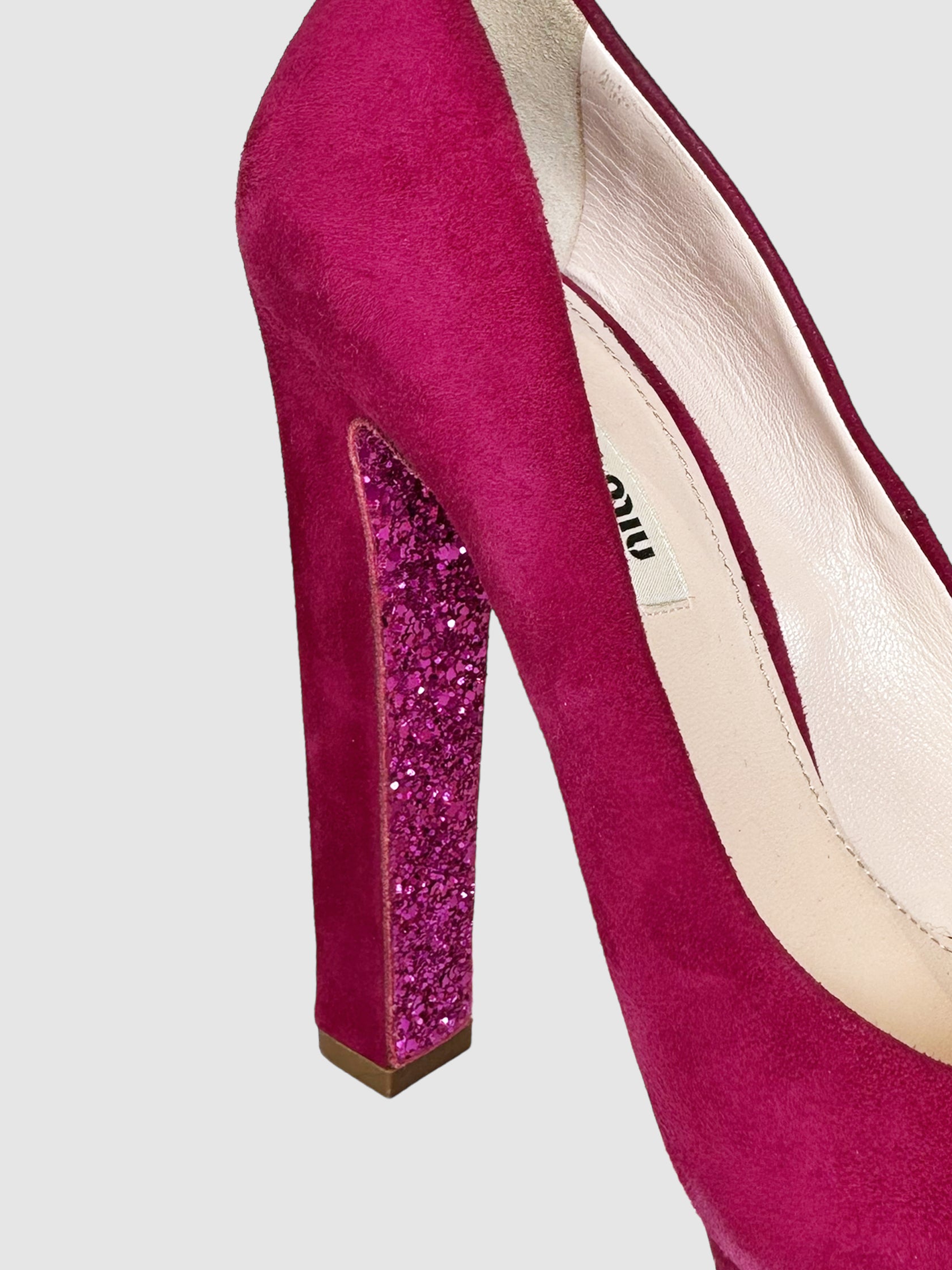 Glitter Heel Suede Pumps - Size 38.5
