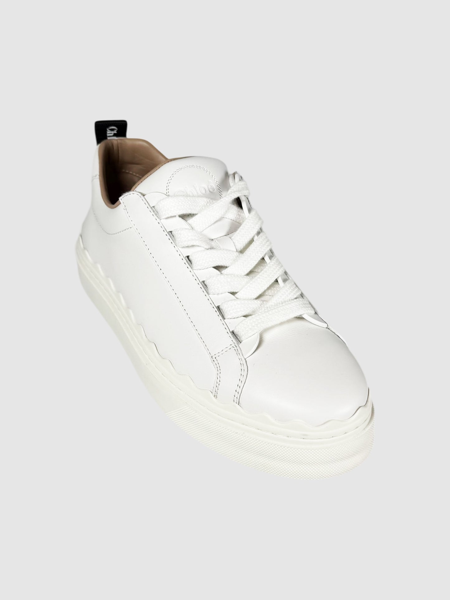 Chloé White Lauren Leather Low Top Lace-Up Sneakers, Size 35 Luxury Designer Resale Consignment Toronto Secondhand 