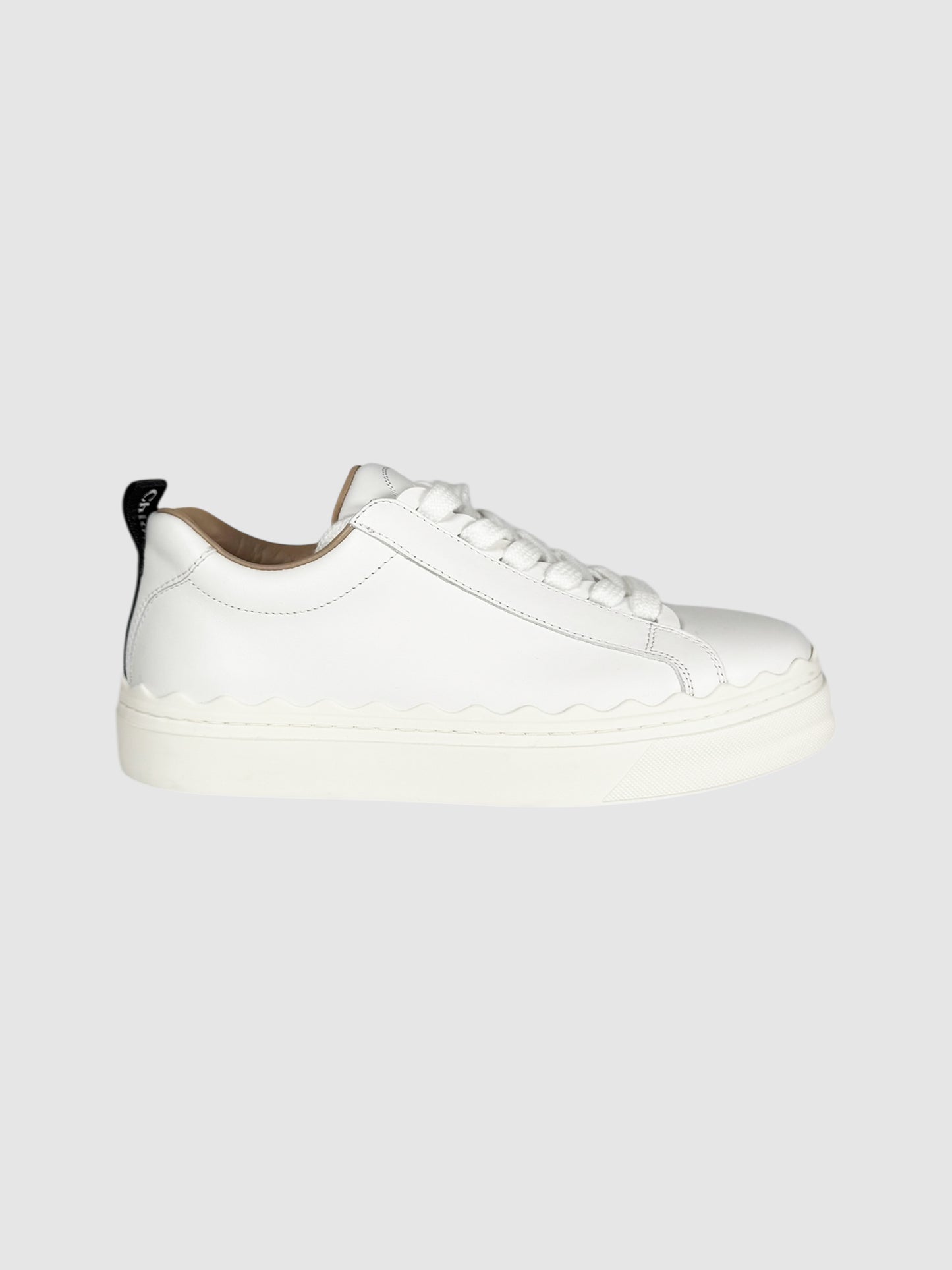 Chloé White Lauren Leather Low Top Lace-Up Sneakers, Size 35 Luxury Designer Resale Consignment Toronto Secondhand 