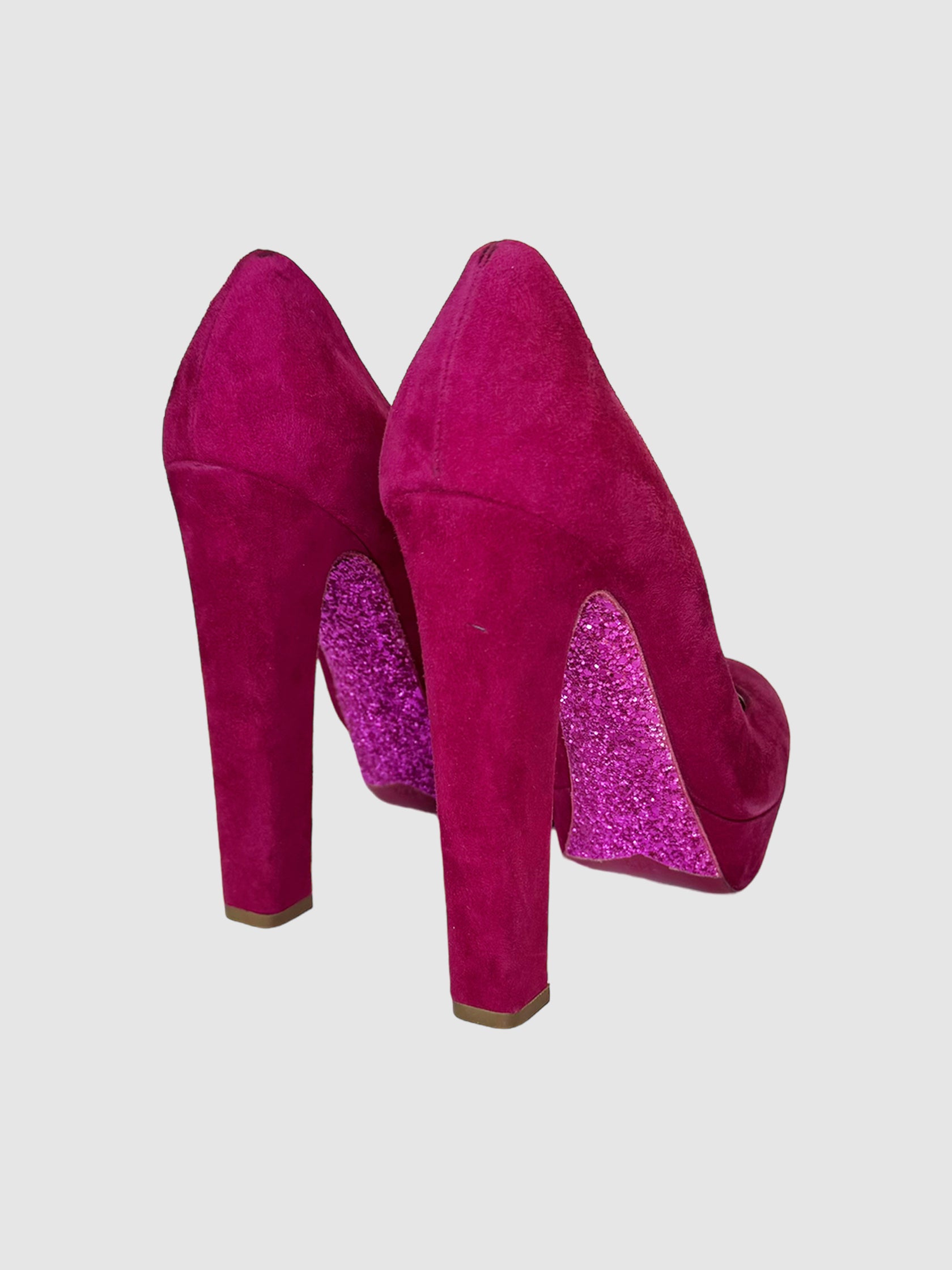 Glitter Heel Suede Pumps - Size 38.5