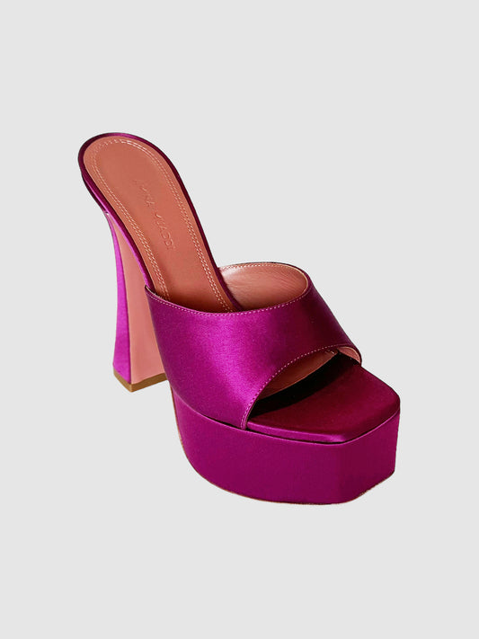 Amina Muaddi Satin Platform Sandals - Size 36