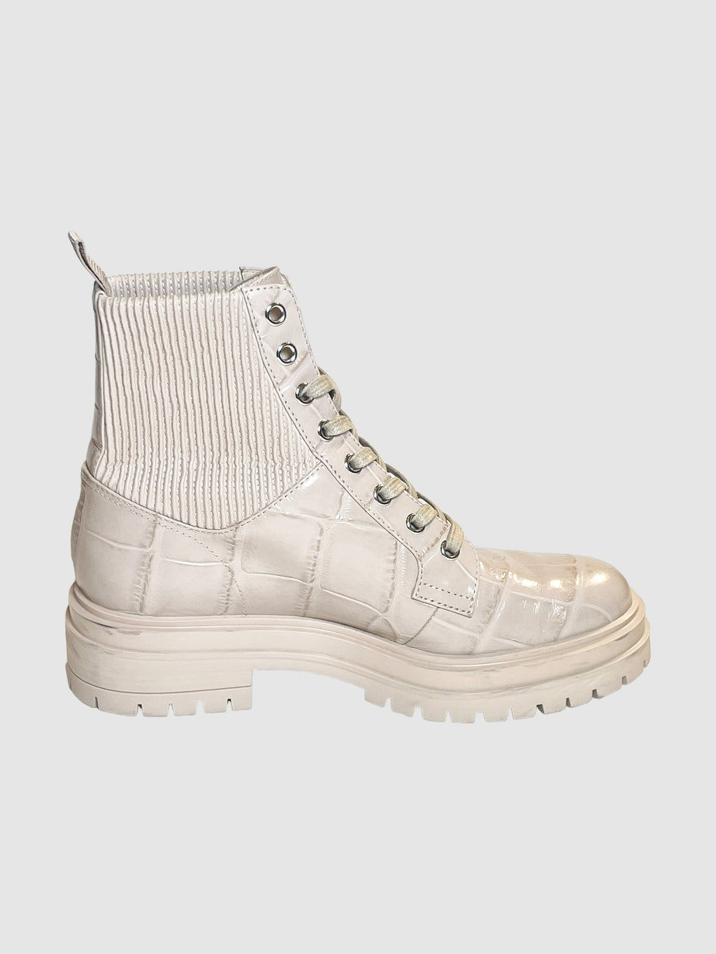 Gianvito Rossi Beige Croc Embossed Lace-Up Combat Boots