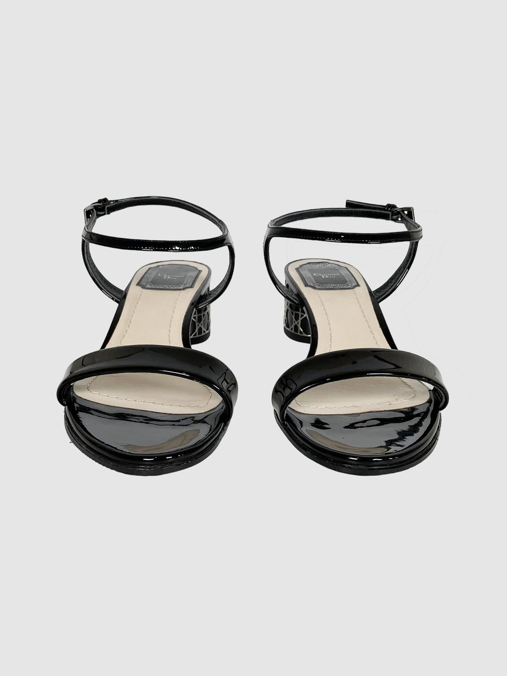 Patent Leather Block Heel Sandals - Size 8