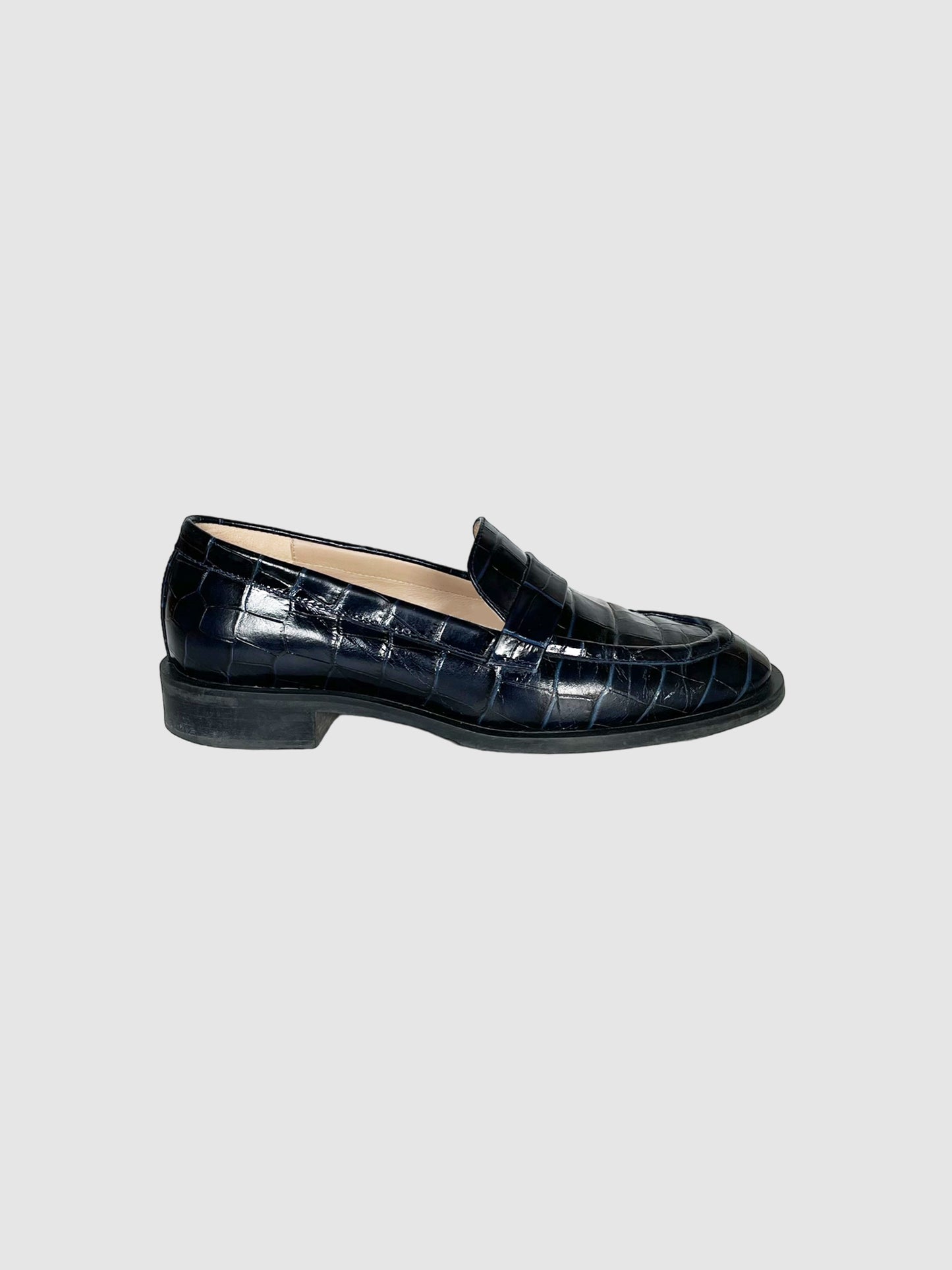 Stuart Weitzman Croc Embossed Leather Loafers - Size 7.5