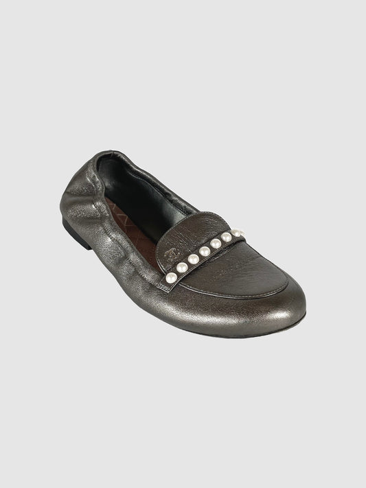 Scrunchie Loafers with Pearl Design - Size 38