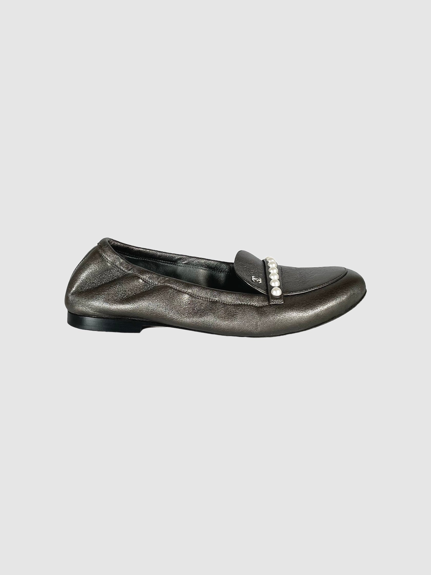 Scrunchie Loafers with Pearl Design - Size 38