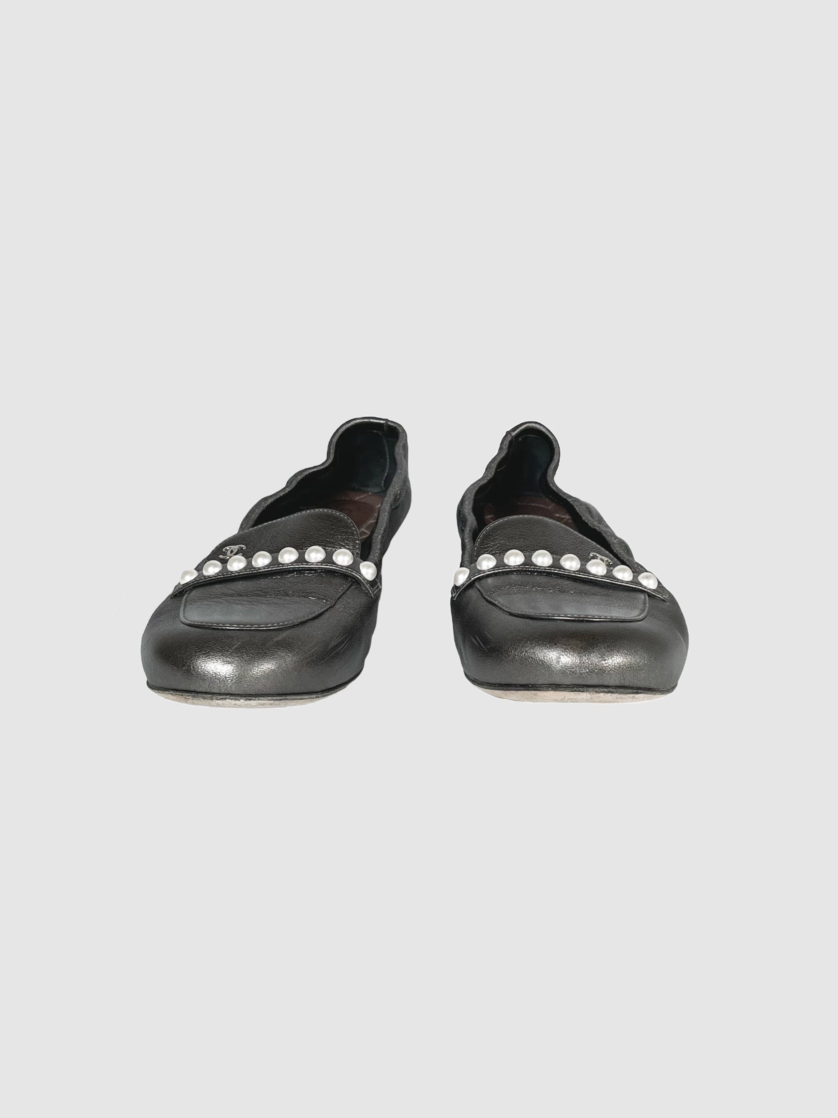 Scrunchie Loafers with Pearl Design - Size 38