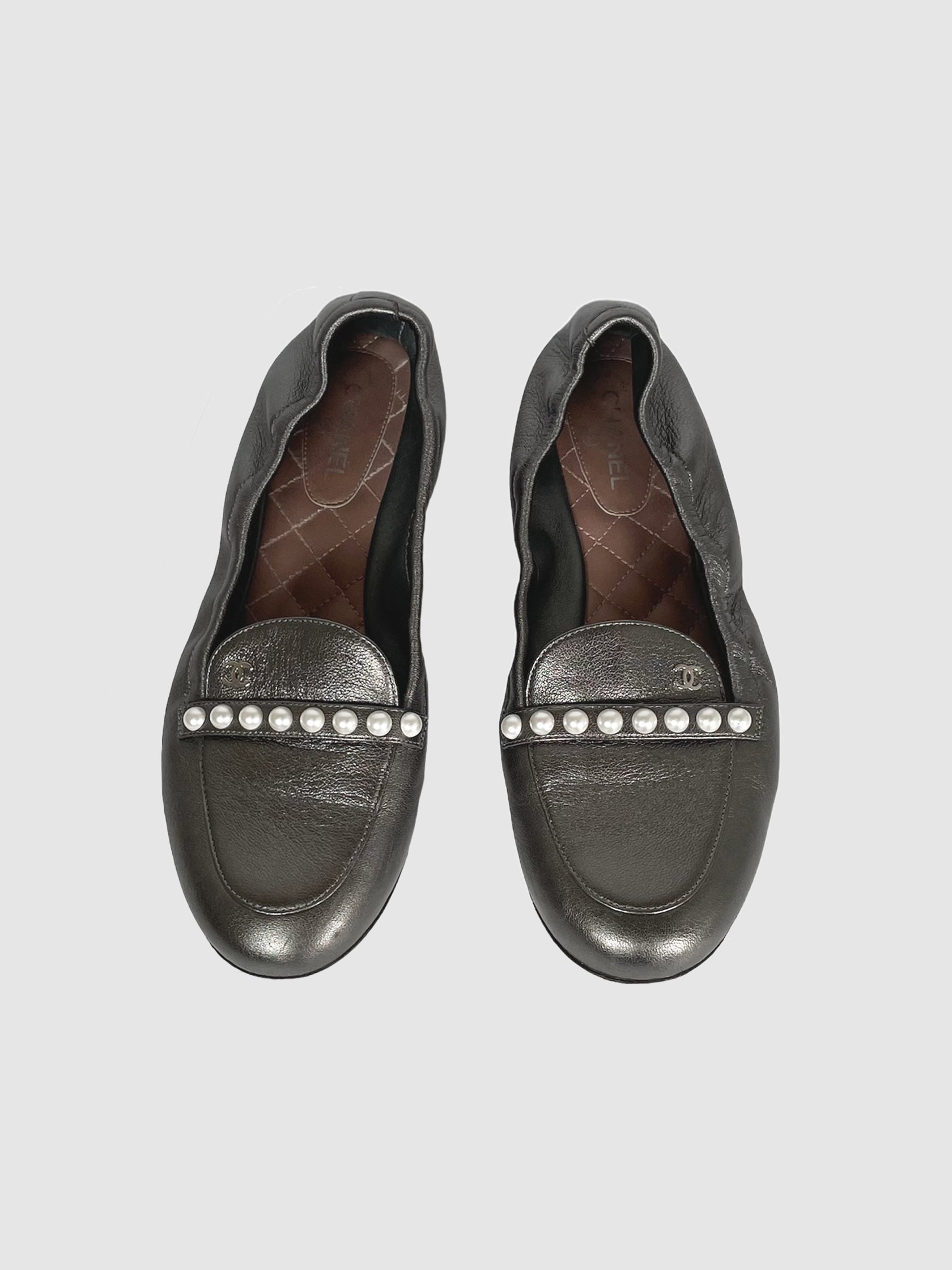 Scrunchie Loafers with Pearl Design - Size 38