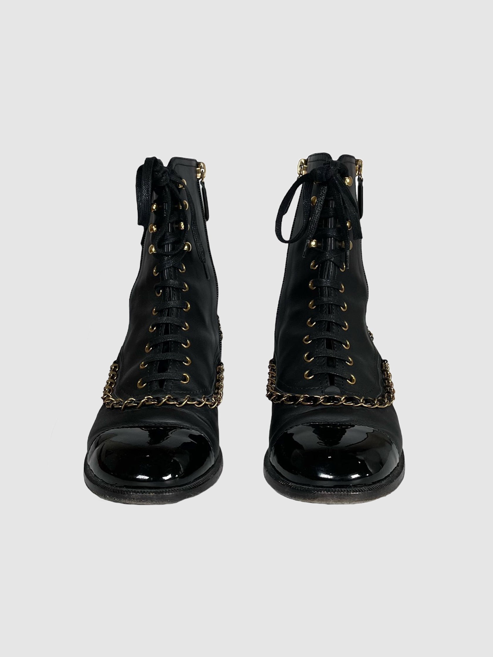 Chain-Link Leather Combat Boots - Size 37.5