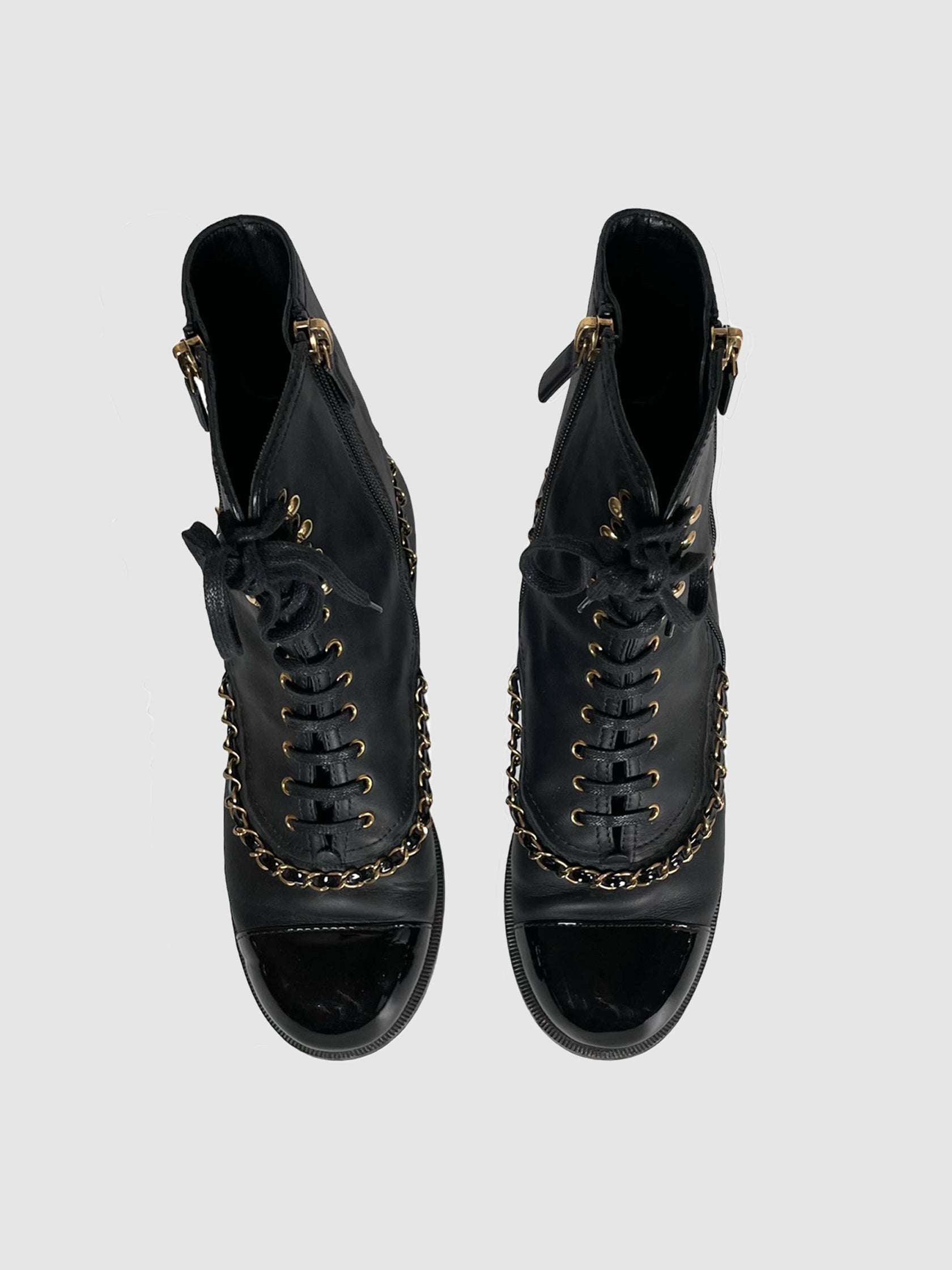 Chain-Link Leather Combat Boots - Size 37.5
