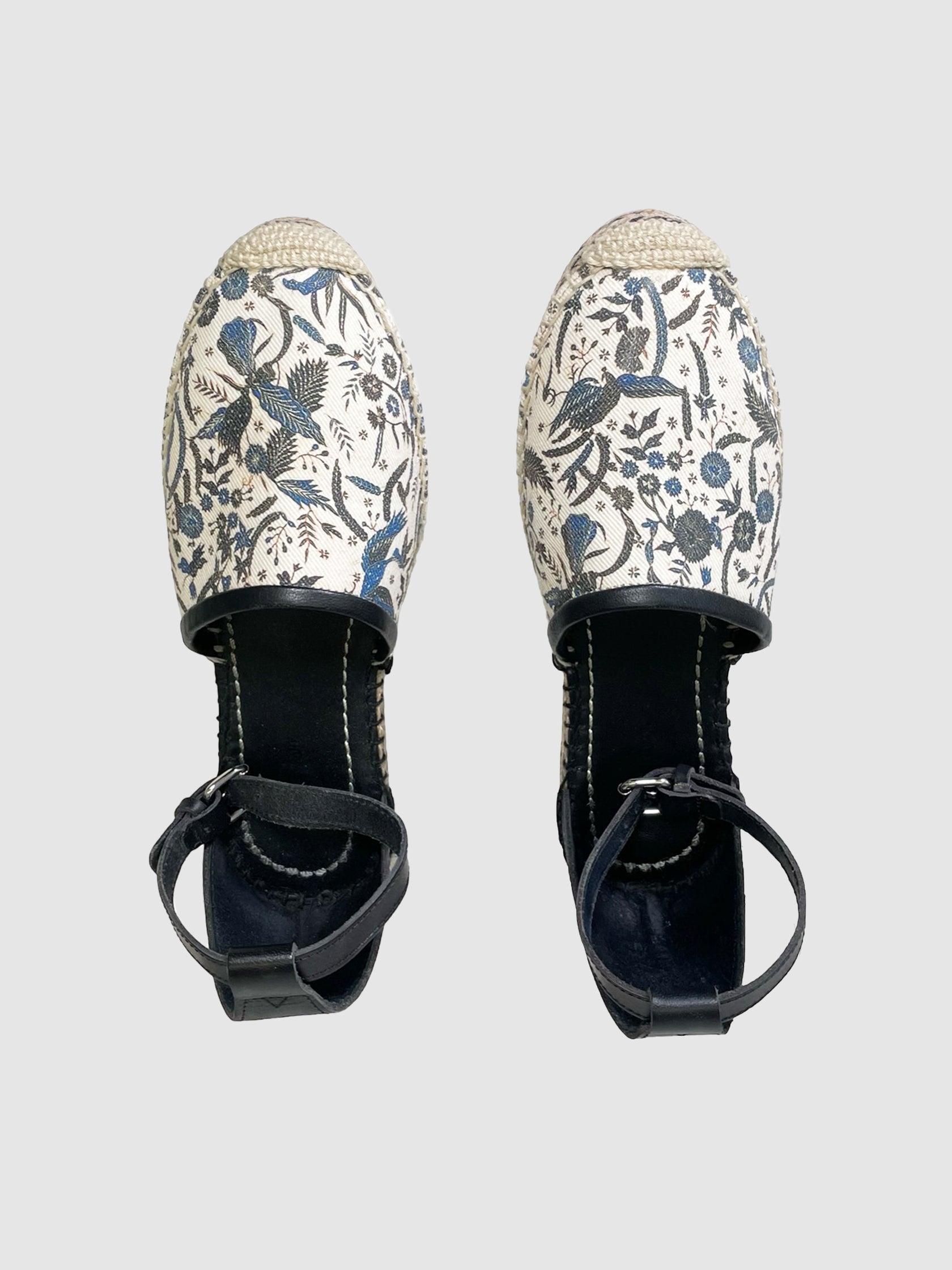 Leather Floral Print Espadrilles - Size 38